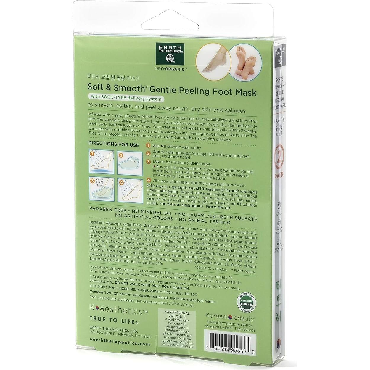 Máscara Exfoliante Suave para Pies Earth Therapeutics - 2 Pares