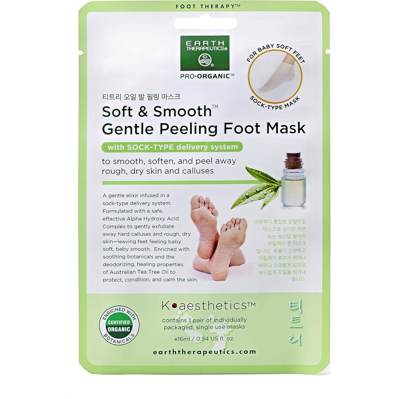 Máscara Exfoliante Suave para Pies Earth Therapeutics - 2 Pares