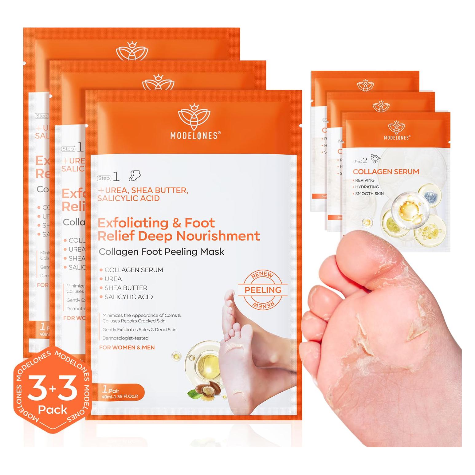 Mascarilla Exfoliante para Pies Modelones - 3 Paquetes con Colágeno
