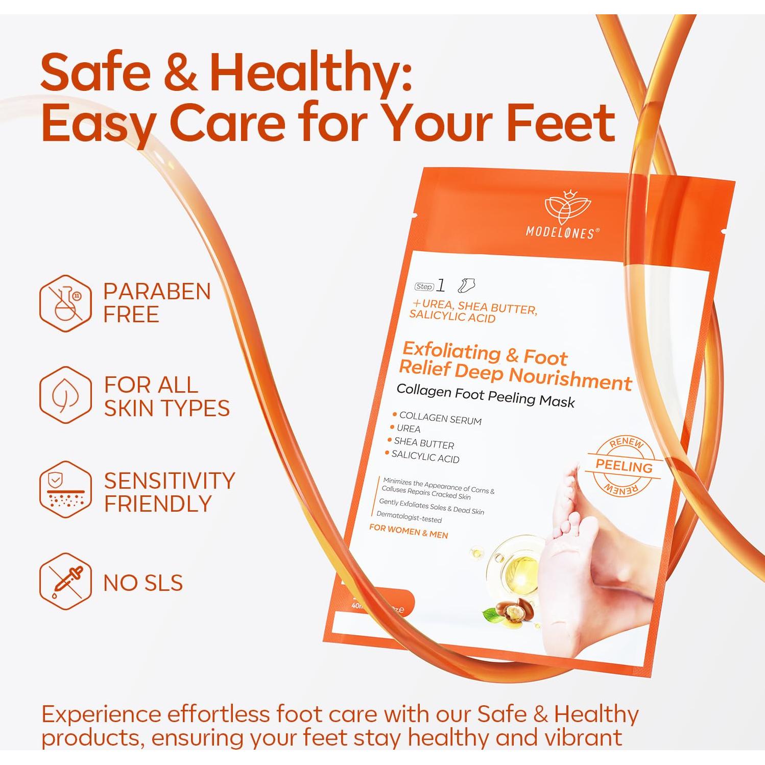 Mascarilla Exfoliante para Pies Modelones - 3 Paquetes con Colágeno