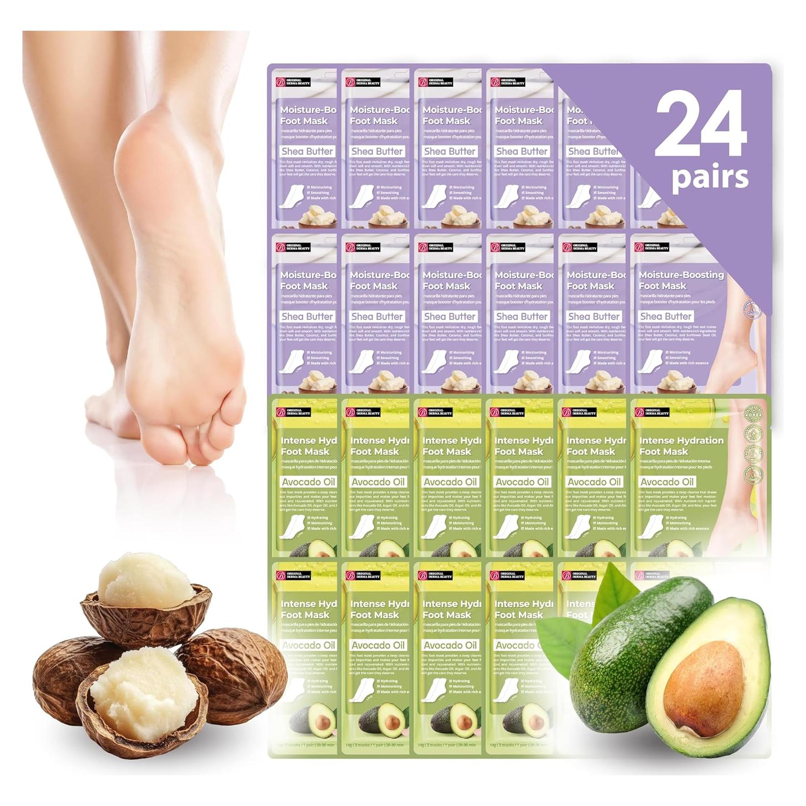 Máscara Hidratante para Pies Derma Beauty 24 pares Aguacate Karité
