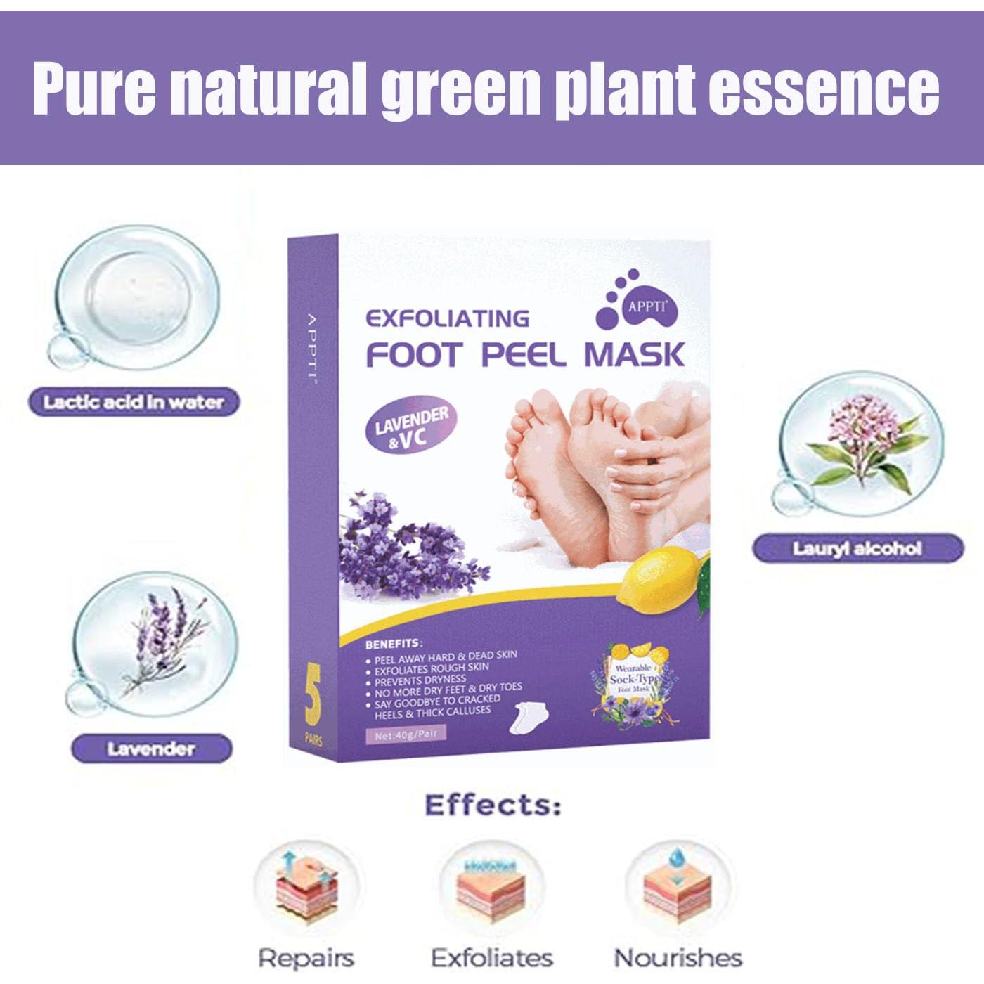 Mascarilla Exfoliante para Pies Mckkymi - 5 Paquetes Aroma Lavanda