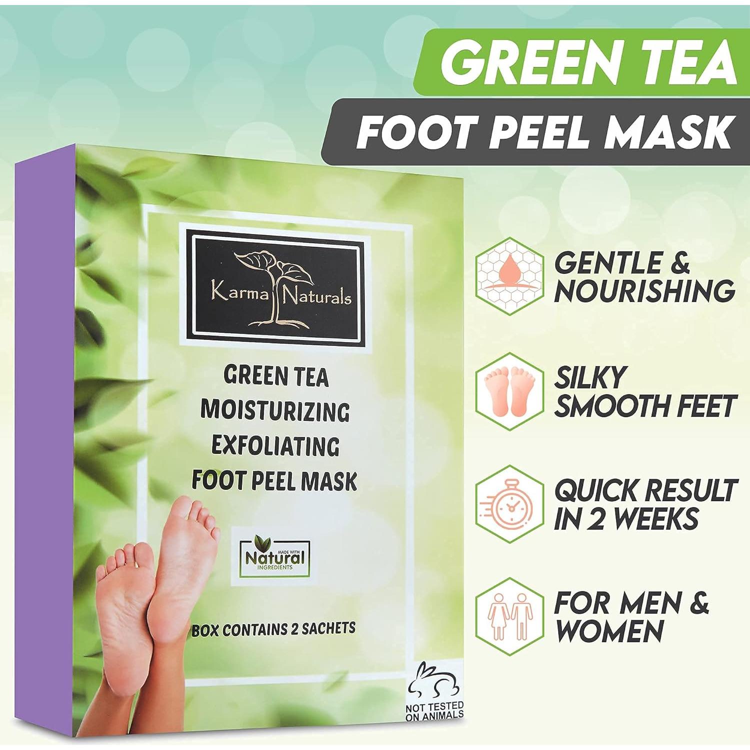 Mascarilla Exfoliante para Pies Karma Organic - Té Verde Hidratante, 2 Unidades