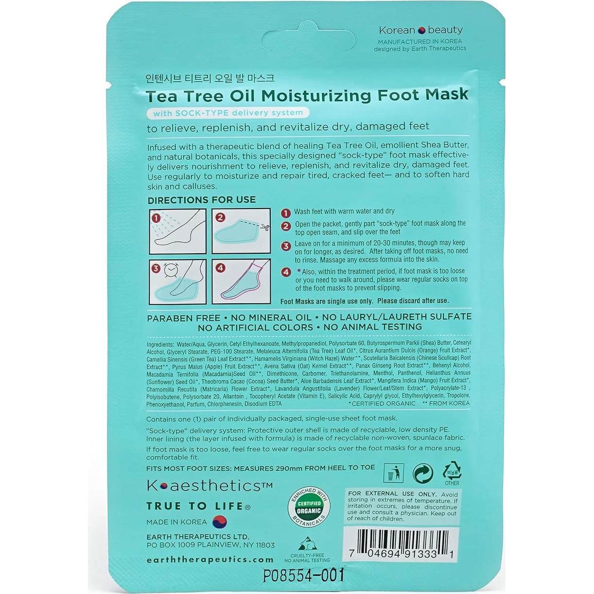 Mascarilla Hidratante para Pies Earth Therapeutics - 2 Paquetes