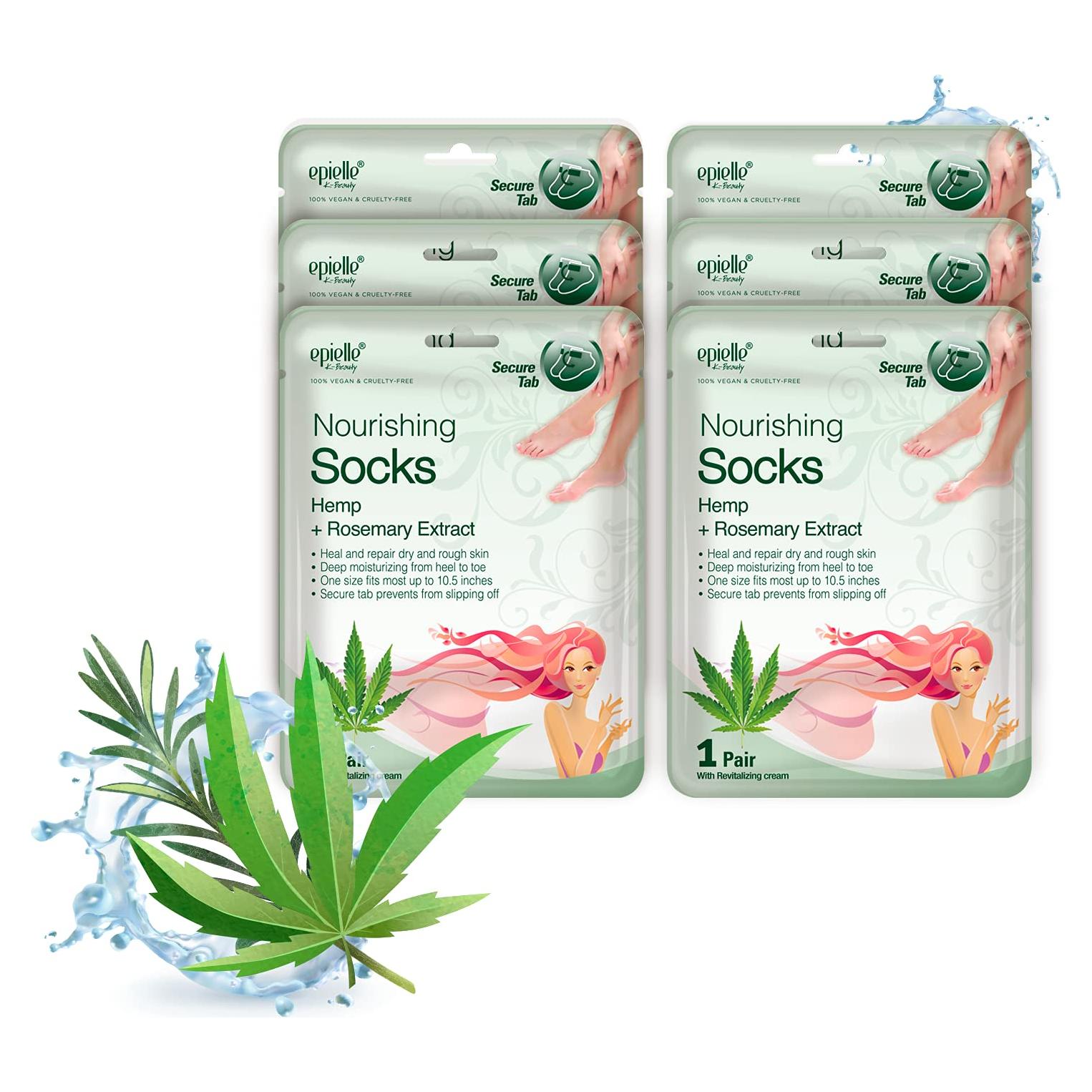 Mascarillas Hidratantes para Pies Epielle - 6 Pares con Extracto de Cáñamo