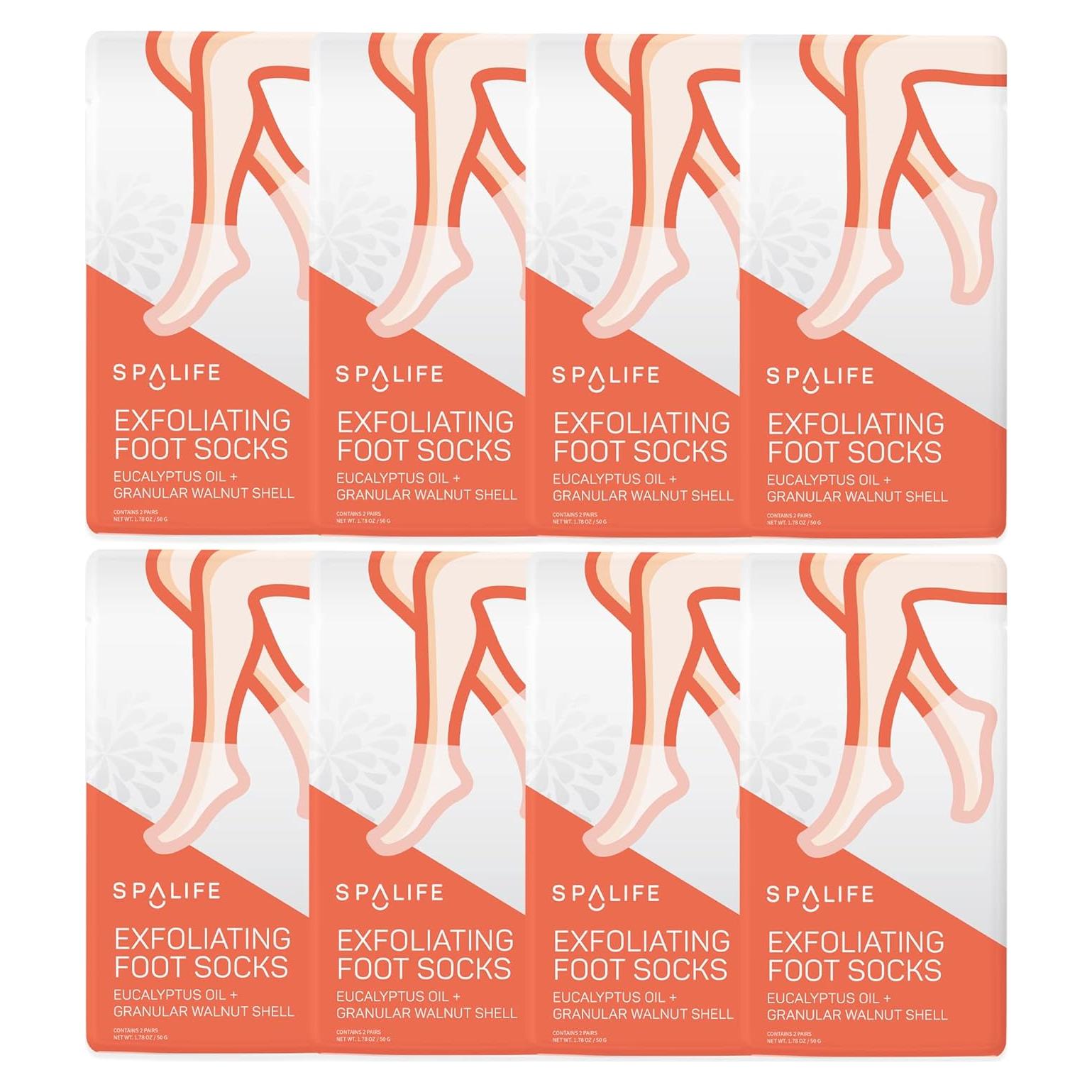 Calcetines Exfoliantes SpaLife - Aceite de Eucalipto 8 Paquetes