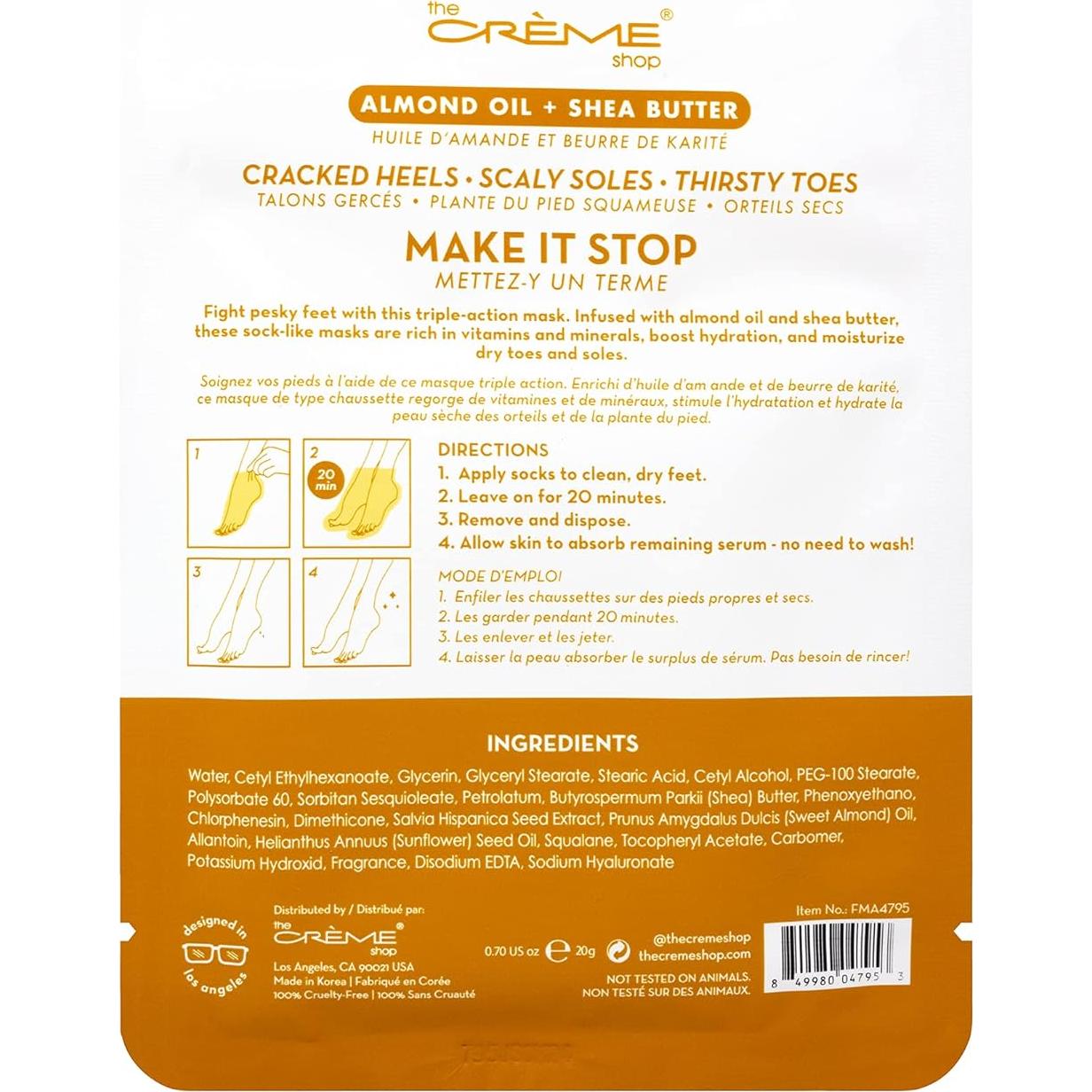 Máscara Hidratante para Pies The Crème Shop con Karité y Almendra