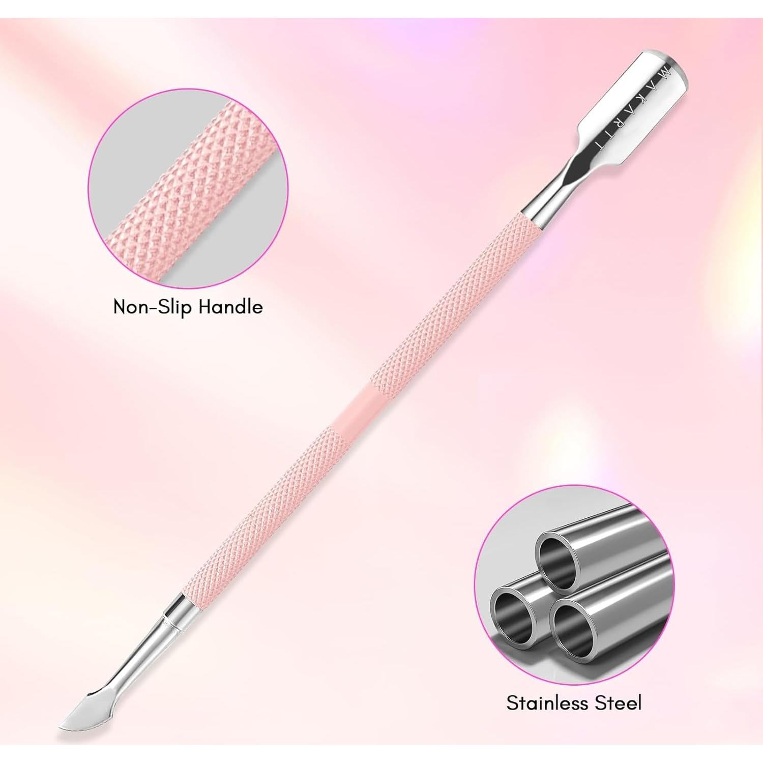 Empujador de Cutículas Makartt Rosa Doble Punta Acero Inoxidable