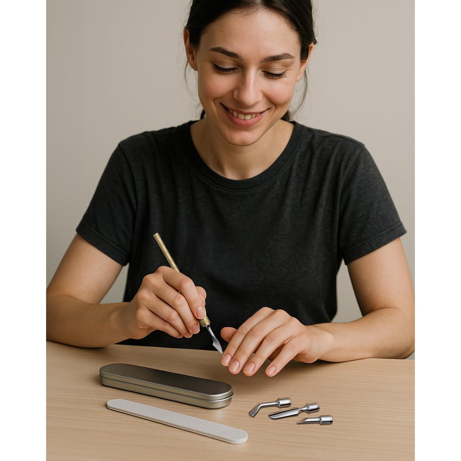 FERYES Herramienta Empujador Cutículas 4-en-1 Acero Inoxidable