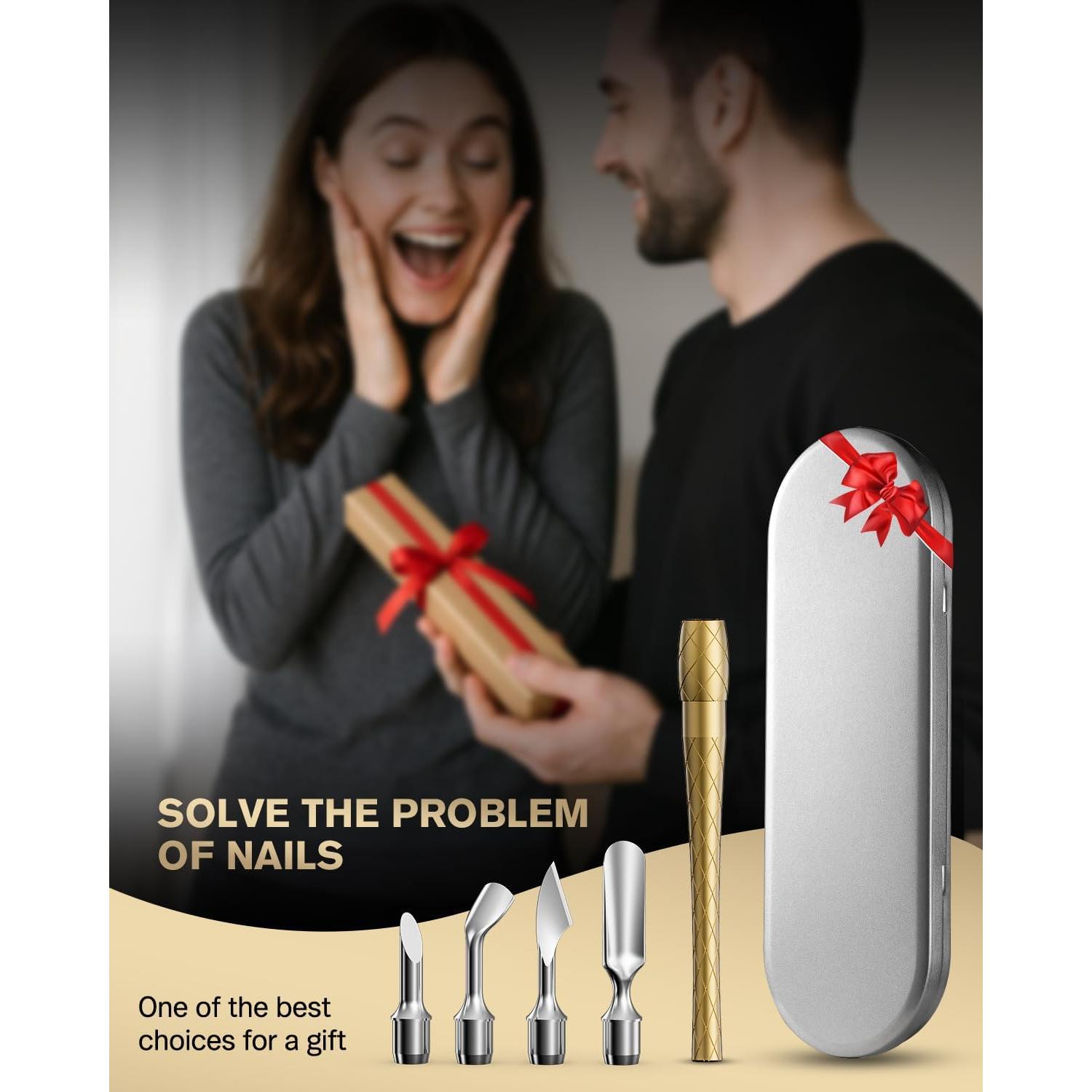 FERYES Herramienta Empujador Cutículas 4-en-1 Acero Inoxidable