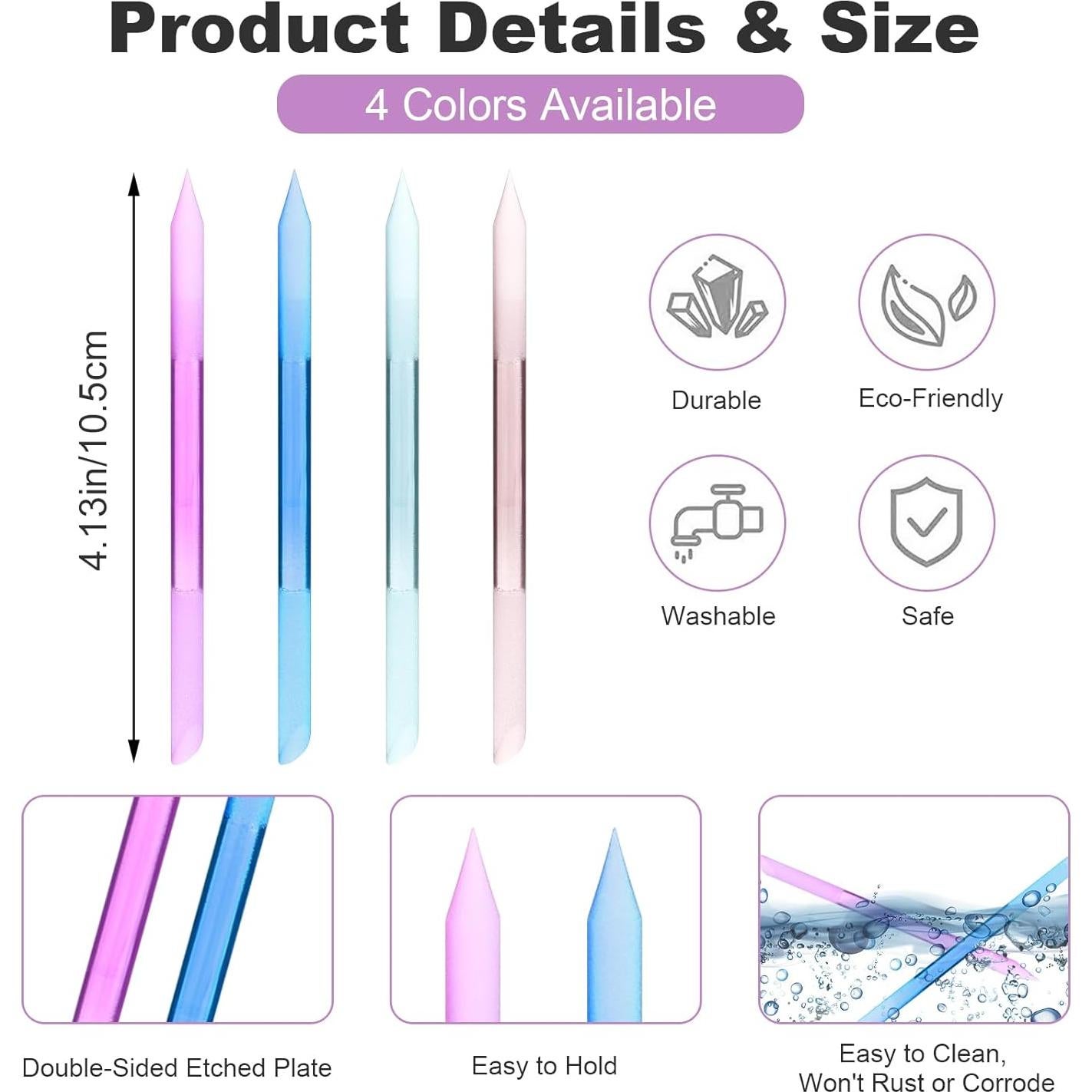 Empujador de Cutículas de Vidrio 4PCS Teaaha - Doble Cara