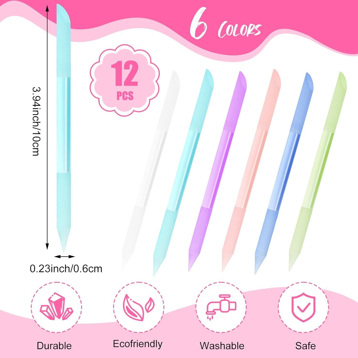 12 Piezas Empujadores de Cutículas de Vidrio Honoson - 6 Colores