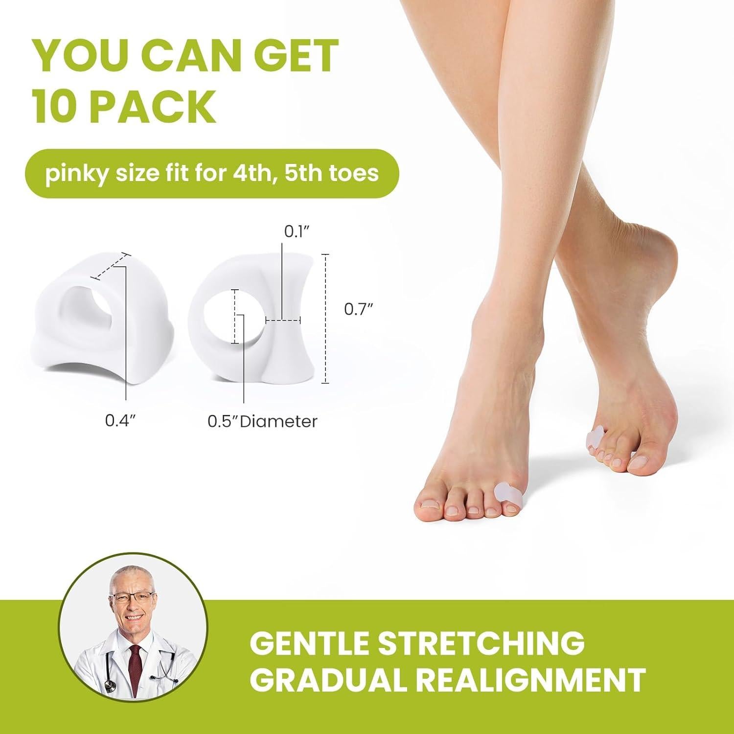 Separadores de Dedos de Silicona Bukihome - Paquete de 10 para Alivio de Juanetes y Dedos Superpuestos - Tamaño Meñique