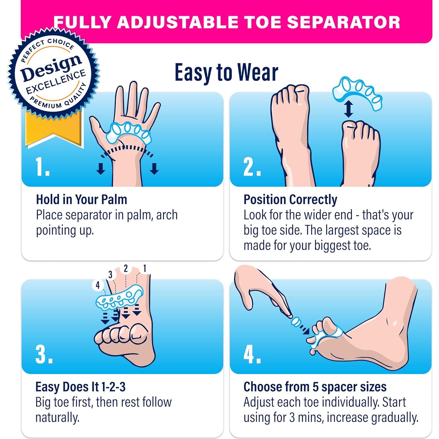 Separadores de Dedos Ajustables Jubilee - Corrector de Juanetes