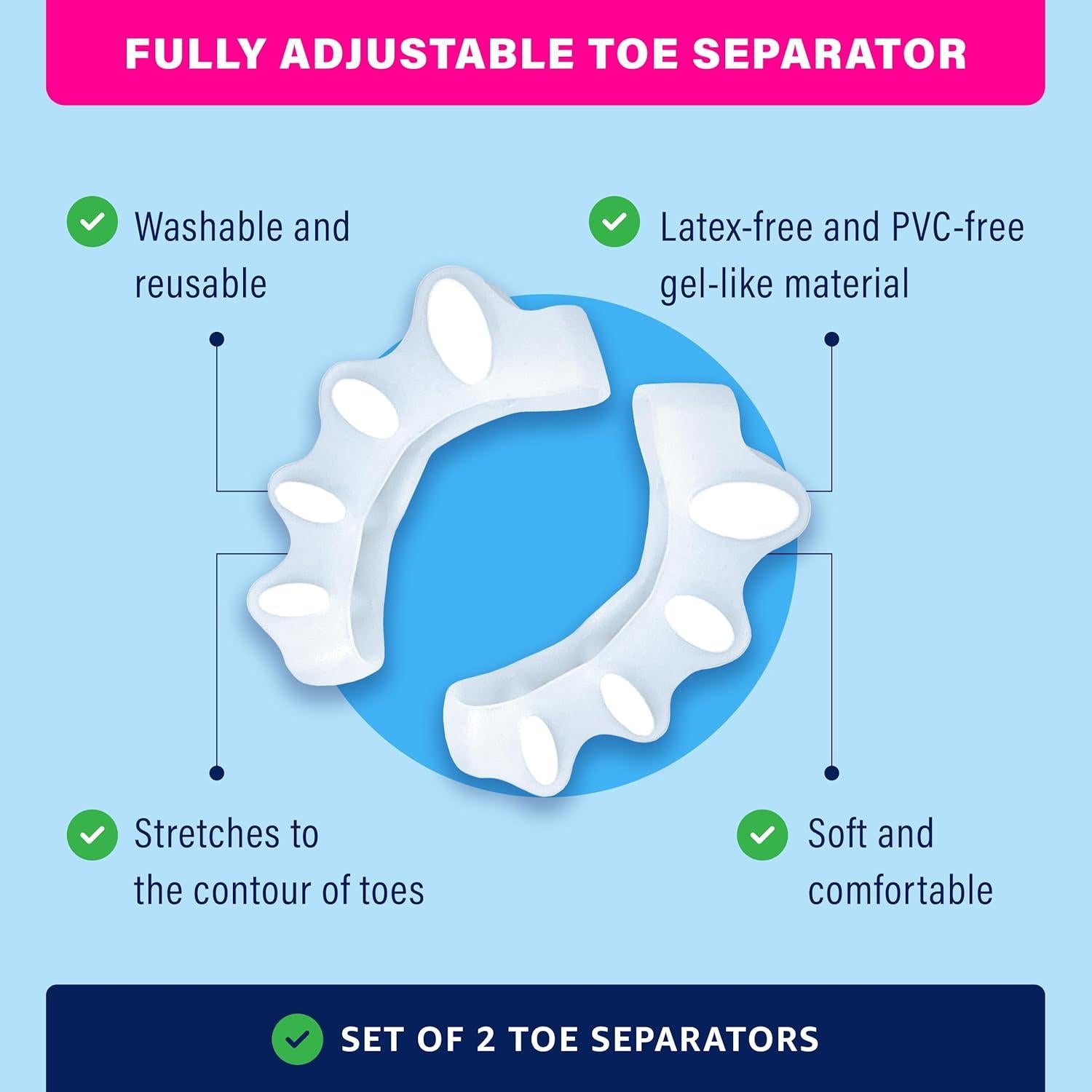 Separadores de Dedos Ajustables Jubilee - Corrector de Juanetes