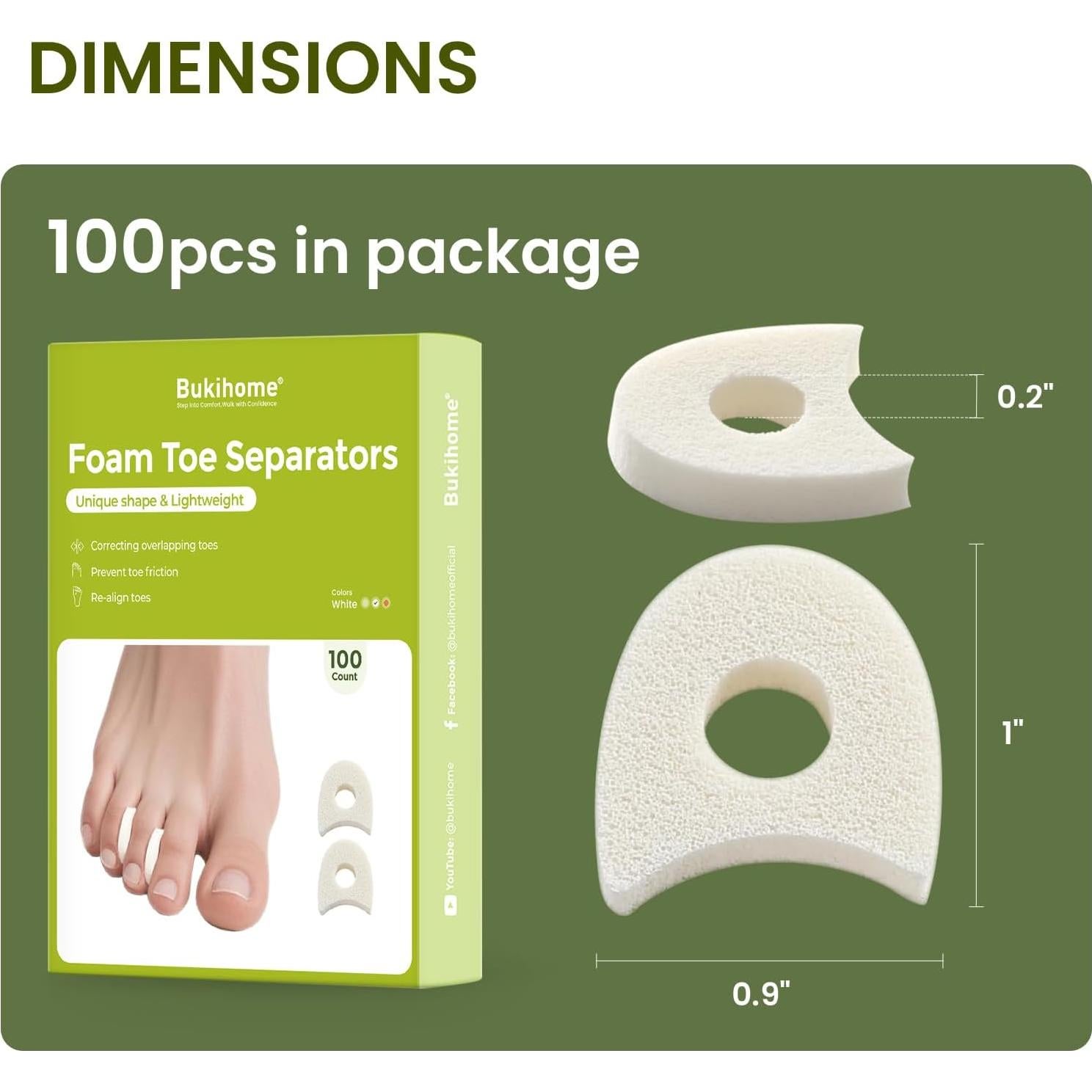 Separadores de Dedos de Espuma Bukihome - 100 Piezas, Alivio del Dolor