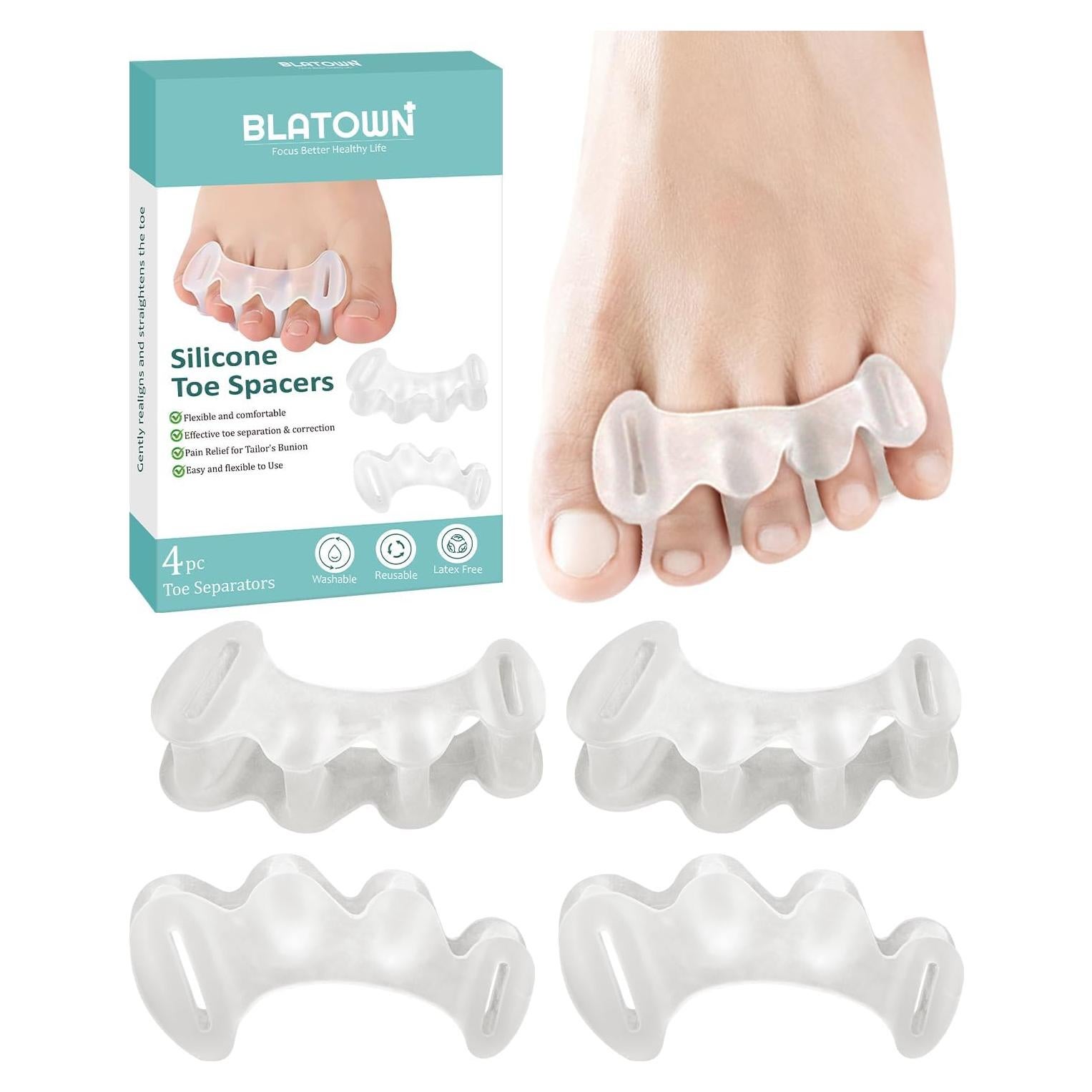 Separadores de Dedos de Silicona BLATOWN - 2 Pairs para Alivio de Juanetes