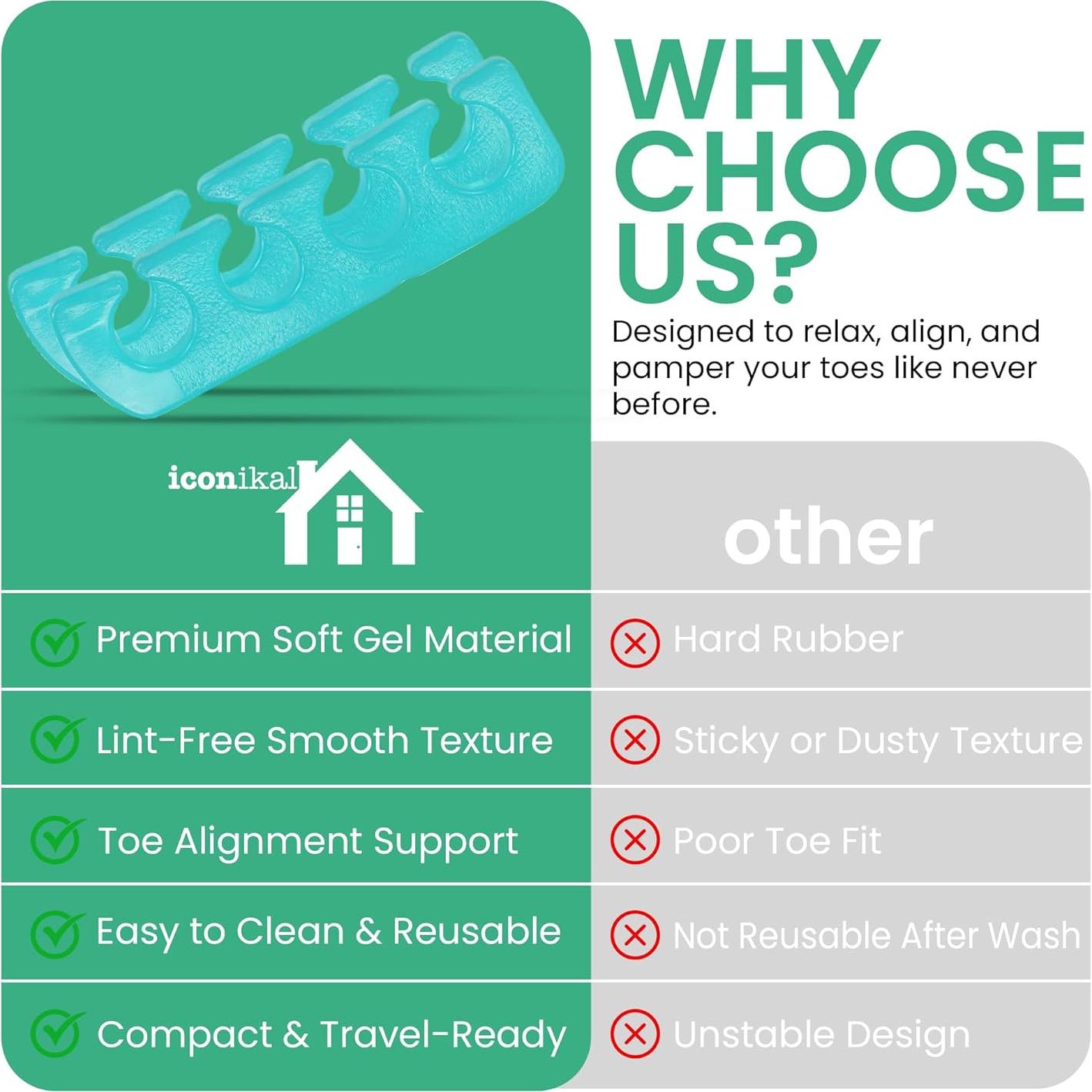 Separadores de Dedos de Gel Iconikal 8 Piezas Reutilizables