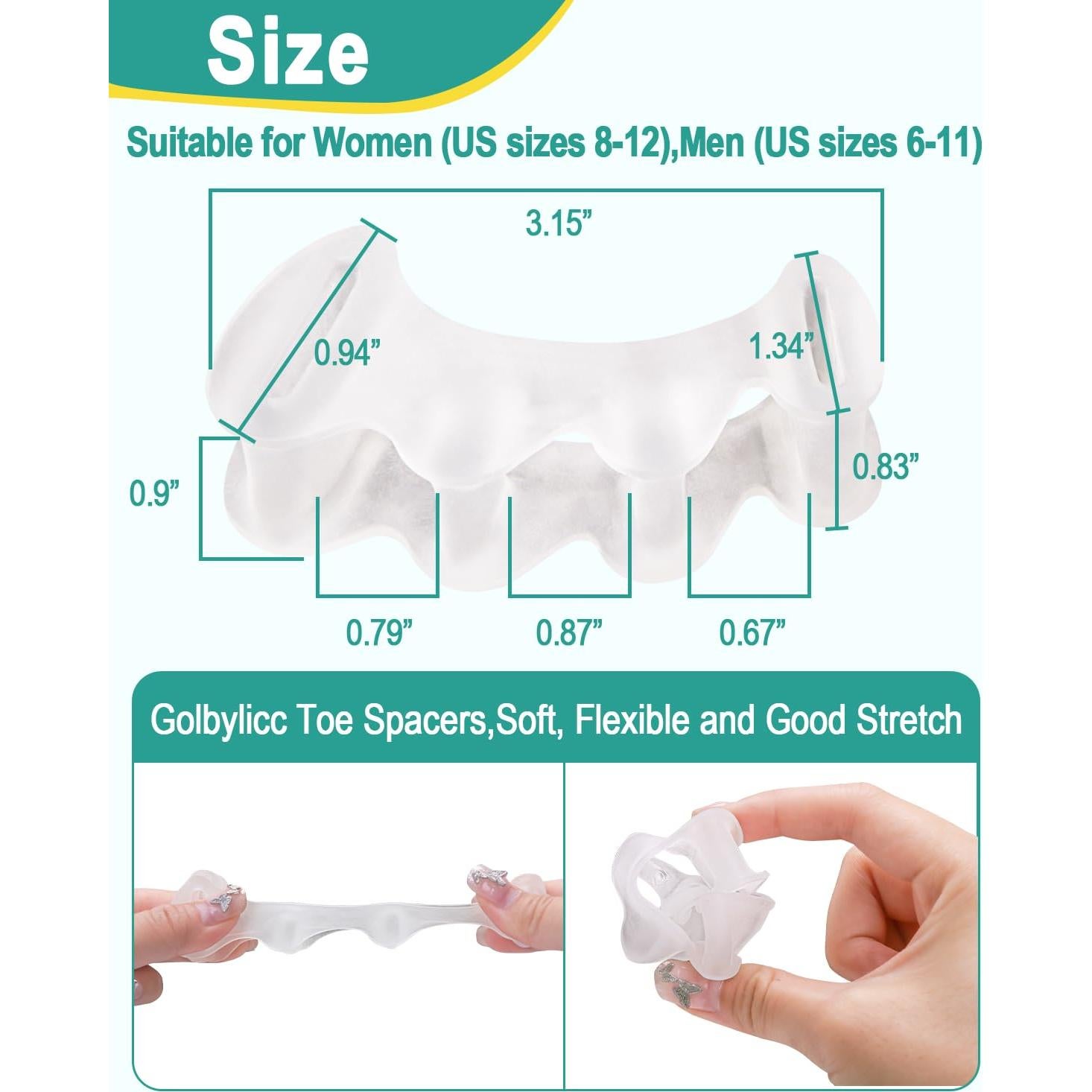 Separadores de Dedos de Gel Silicona Golbylicc - 2 Pares