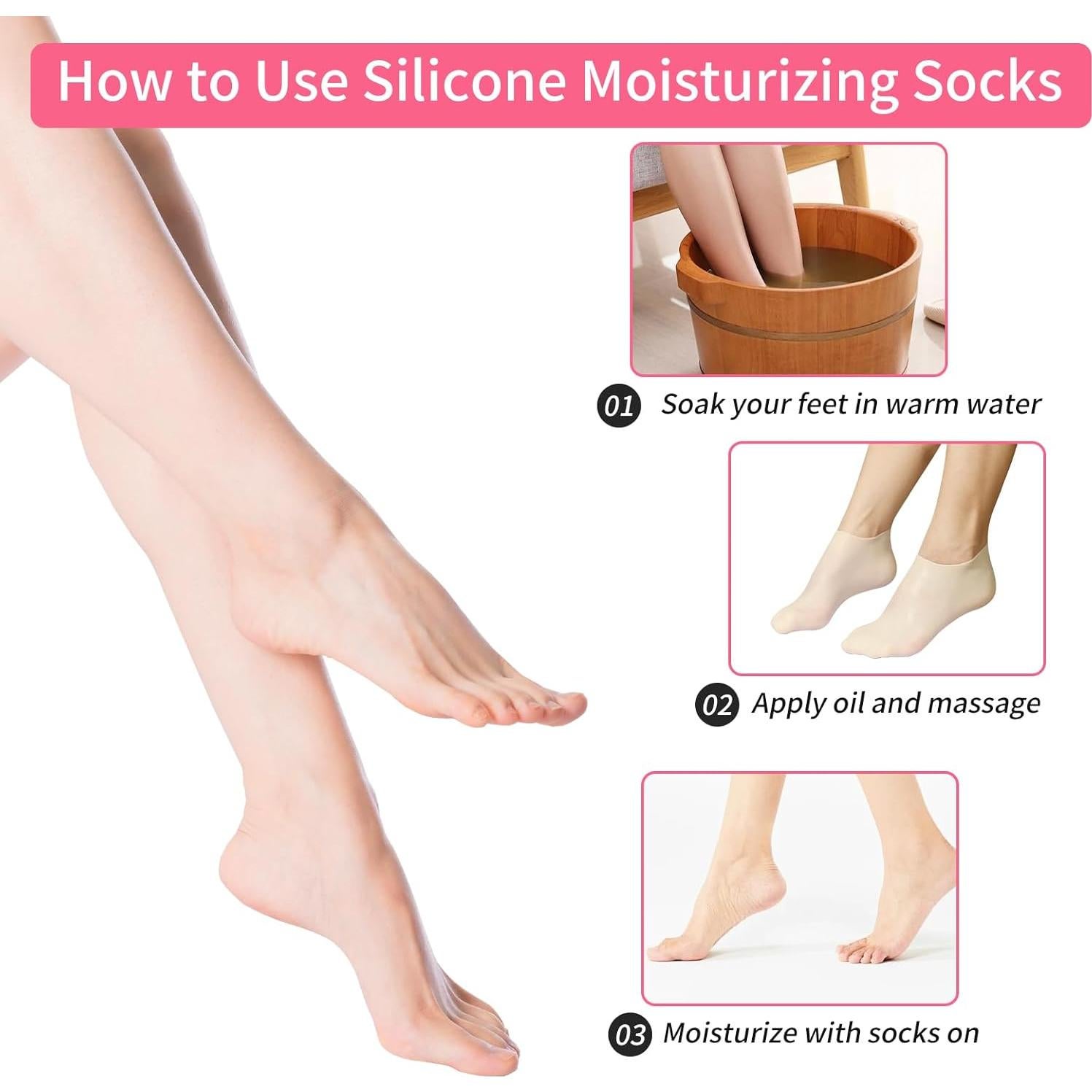 Calcetines Hidratantes de Silicona WBLLG para Pies Secos 2 Pares