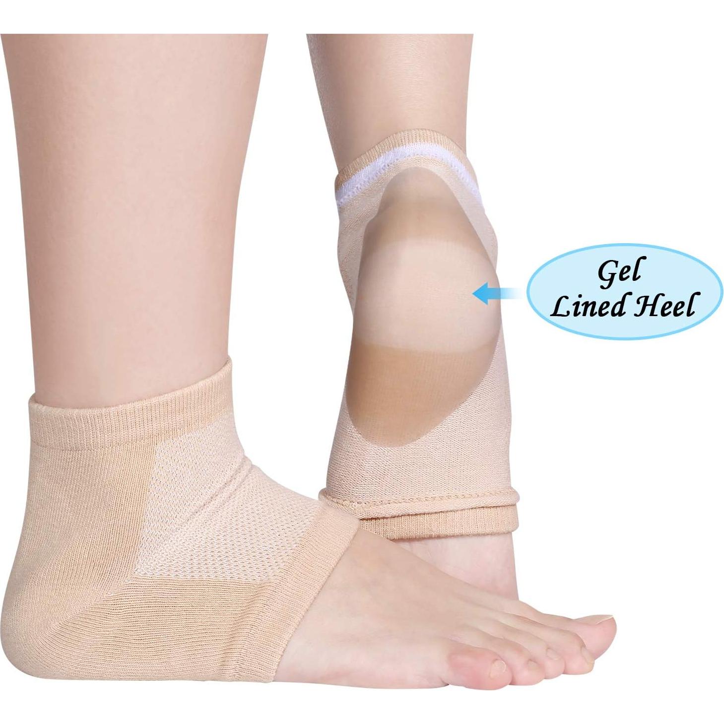 Calcetines Hidratantes de Gel Bememo - 4 Pares Beige para Talón