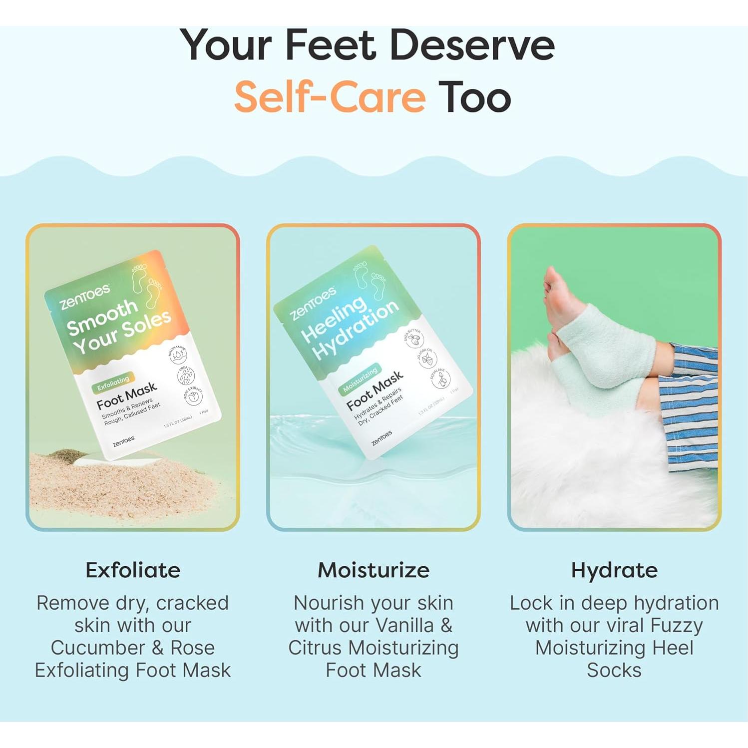 Máscara Hidratante para Pies ZenToes - 3 Pares, Aroma Vainilla