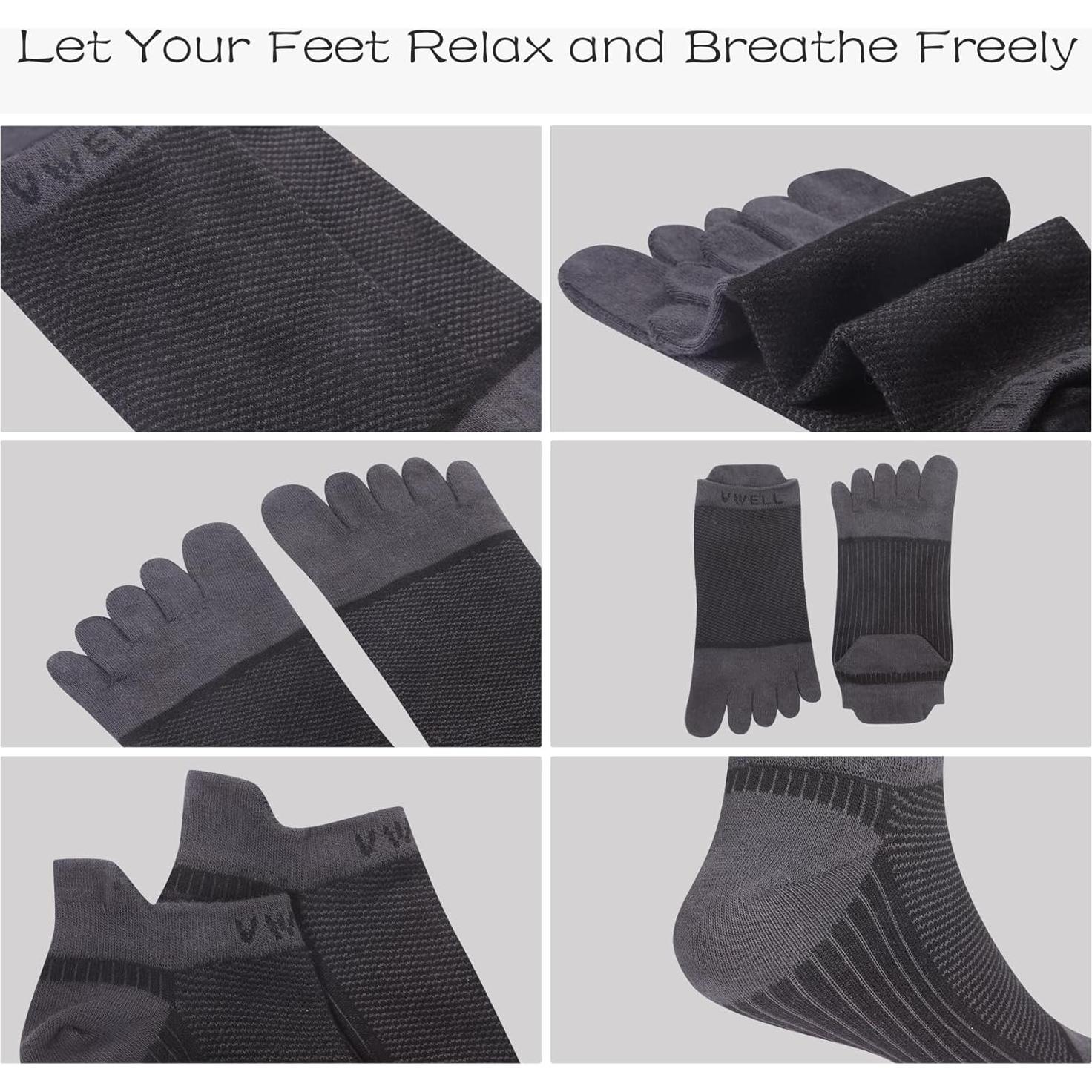 Calcetines de Algodón VWELL 5 Dedos No Show 4 Pares Talla 7-11
