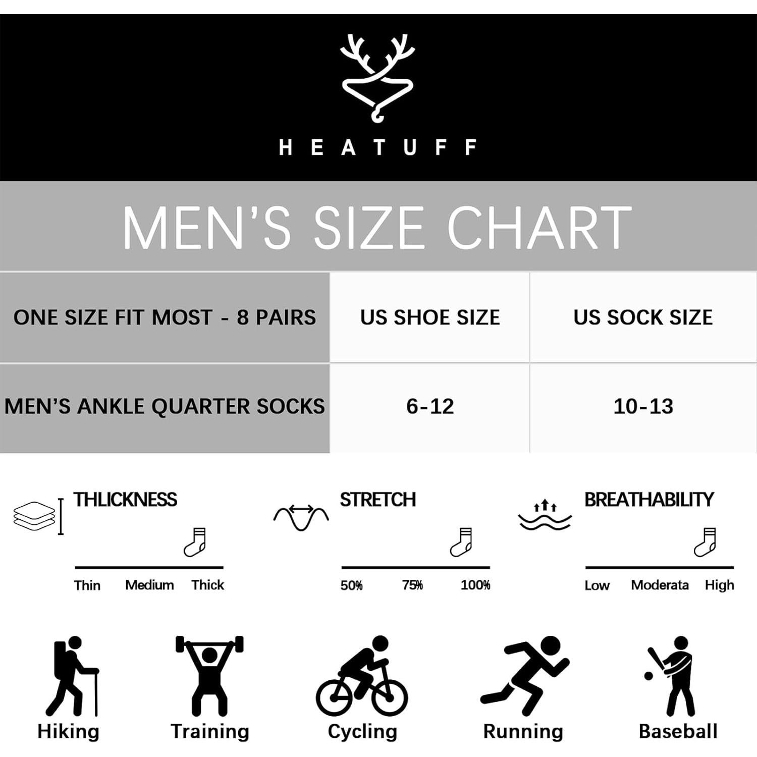 Calcetines Deportivos Heatuff para Hombre hasta el Tobillo - 8 Pares
