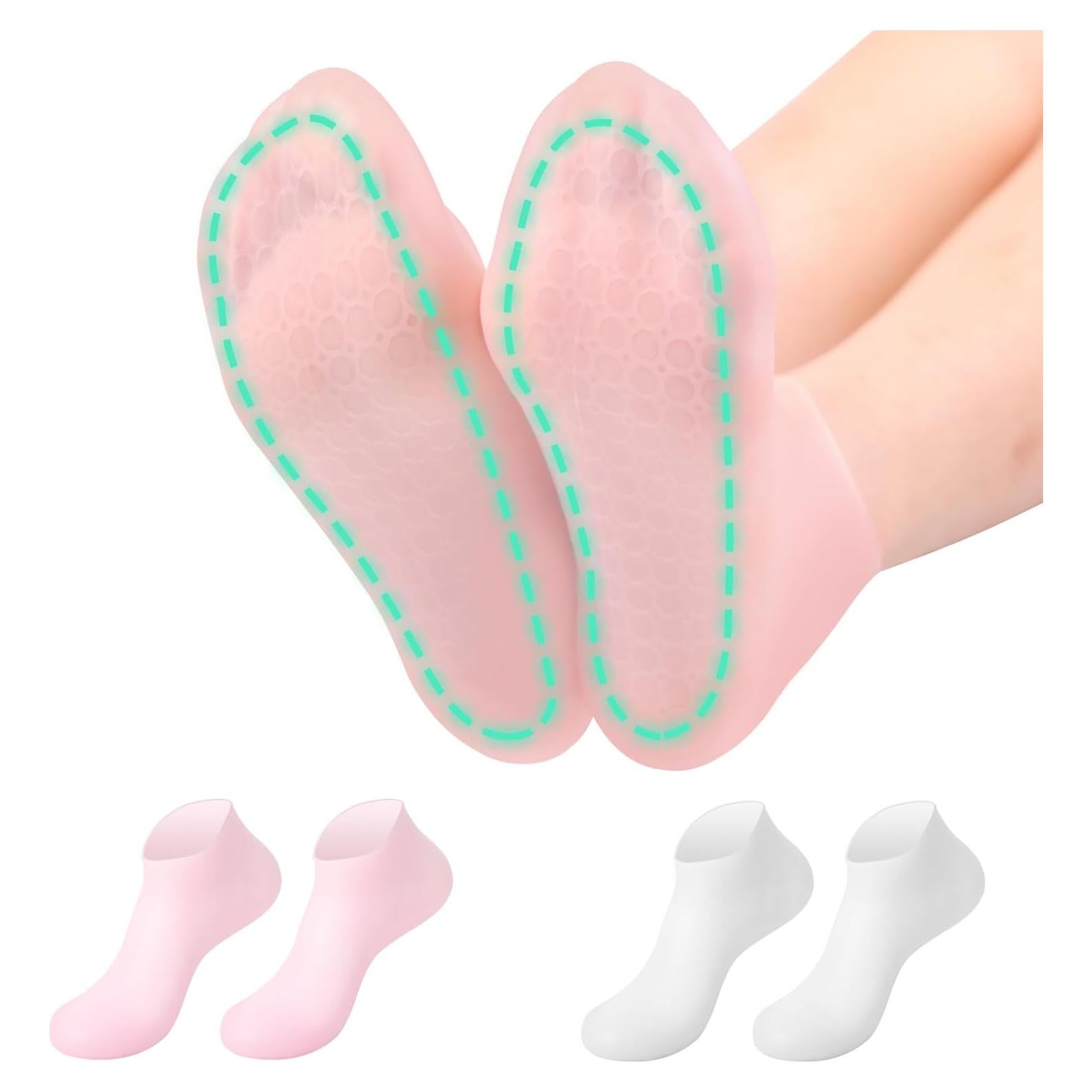 Calcetines Hidratantes de Silicona Vigdit - 2 Pares Rosa y Blanco