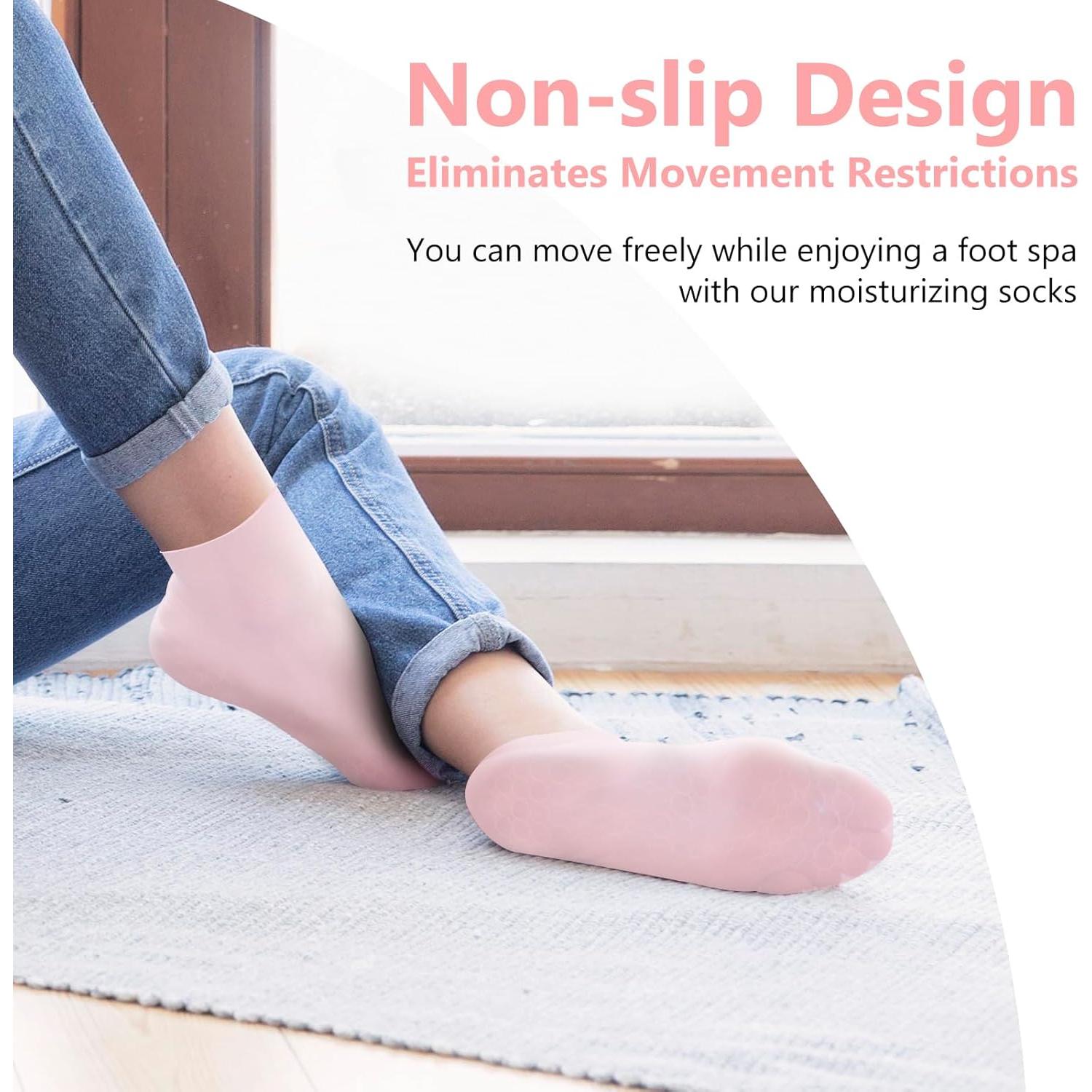 Calcetines Hidratantes de Silicona Vigdit - 2 Pares Rosa y Blanco