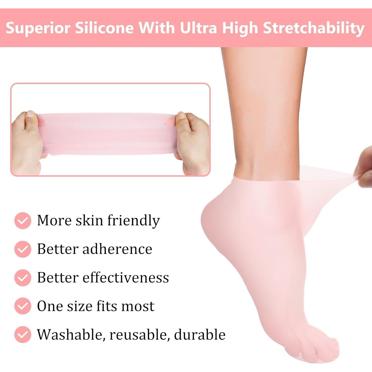 Calcetines Hidratantes de Silicona Vigdit - 2 Pares Rosa y Blanco