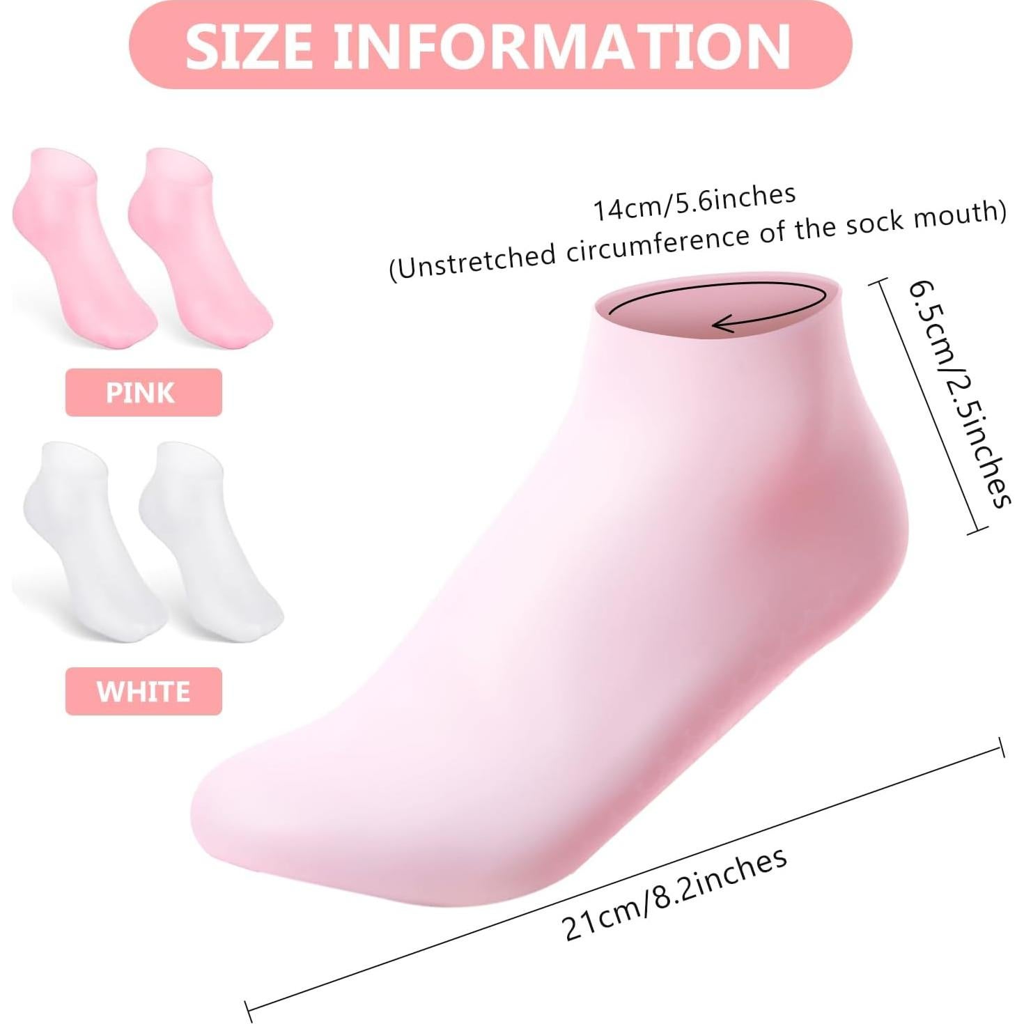 Calcetines Hidratantes de Silicona Vigdit - 2 Pares Rosa y Blanco