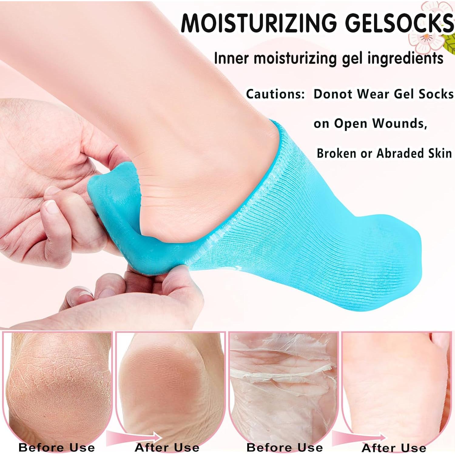 Calcetines Hidratantes Yihurlm 2 Pares Gel Antideslizantes Rosa Azul