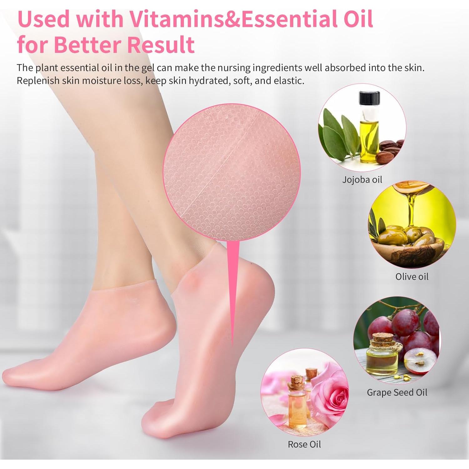 Calcetines Hidratantes de Silicona Aluroice - 2 Pares Rosa y Blanco