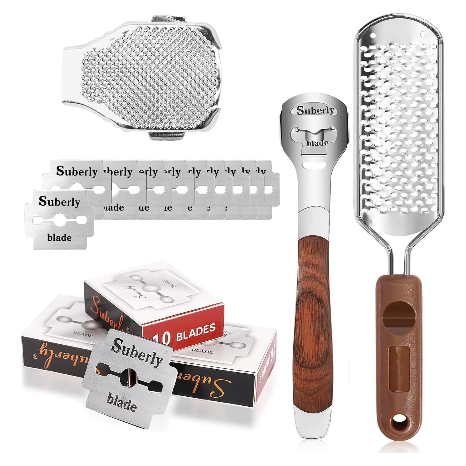 Juego de Afeitador de Callos Yihurlm con Mango de Madera y 30 Cuchillas