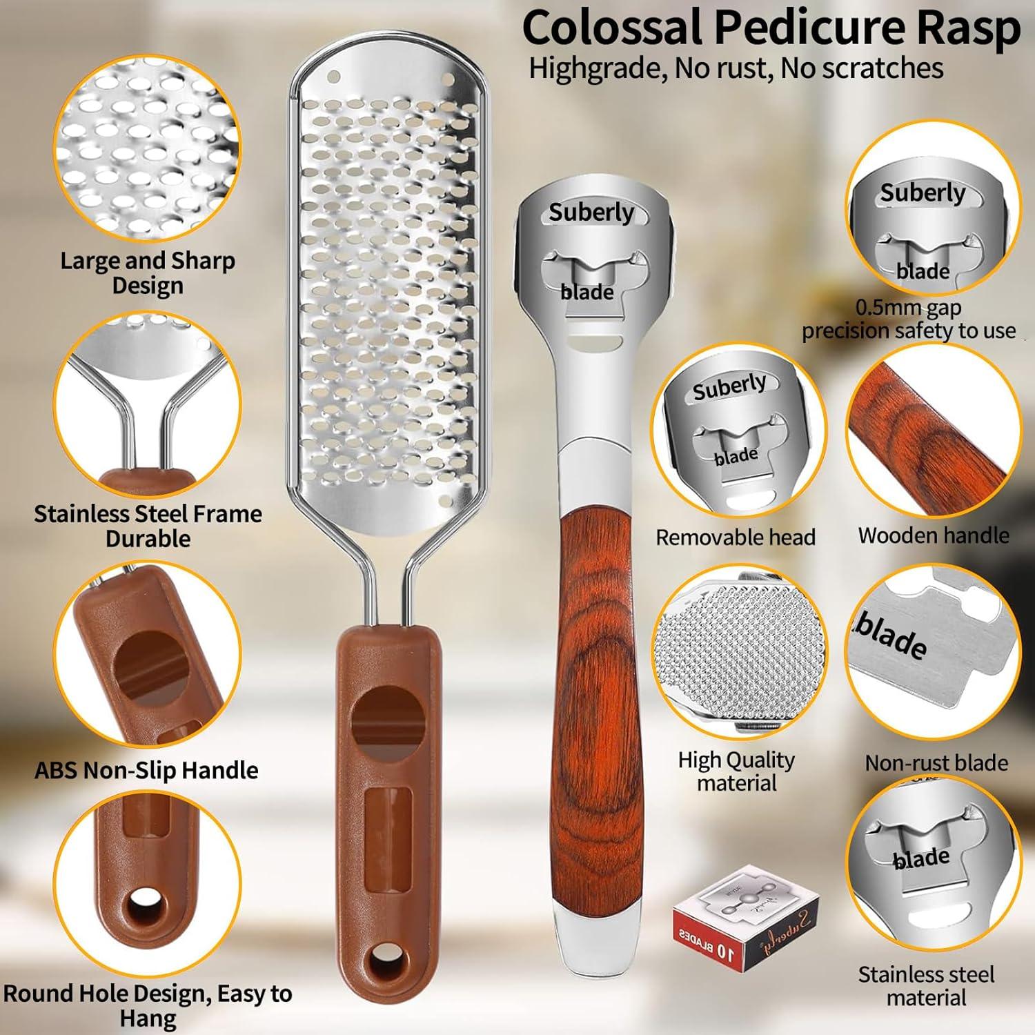 Juego de Afeitador de Callos Yihurlm con Mango de Madera y 30 Cuchillas