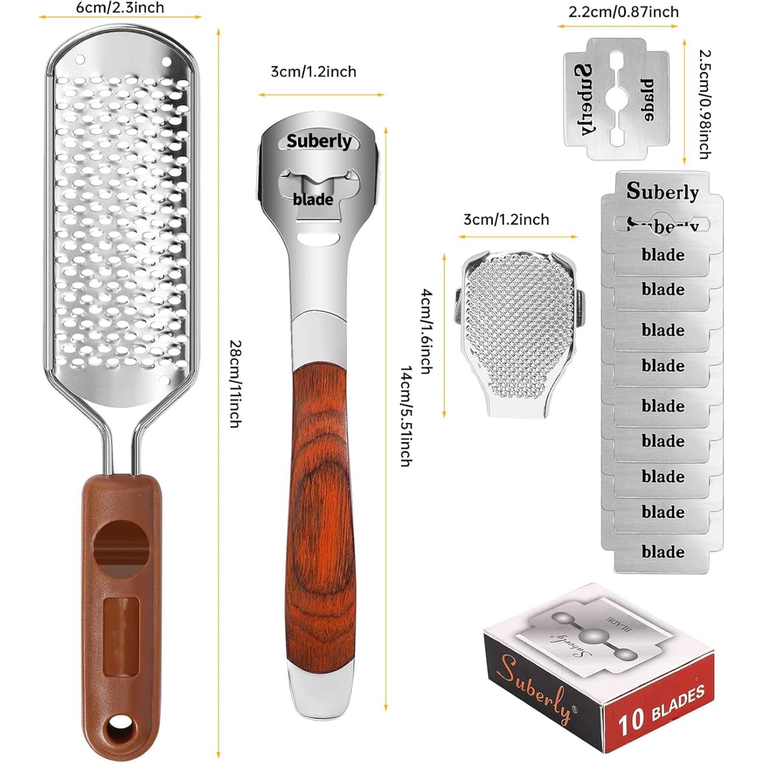Juego de Afeitador de Callos Yihurlm con Mango de Madera y 30 Cuchillas