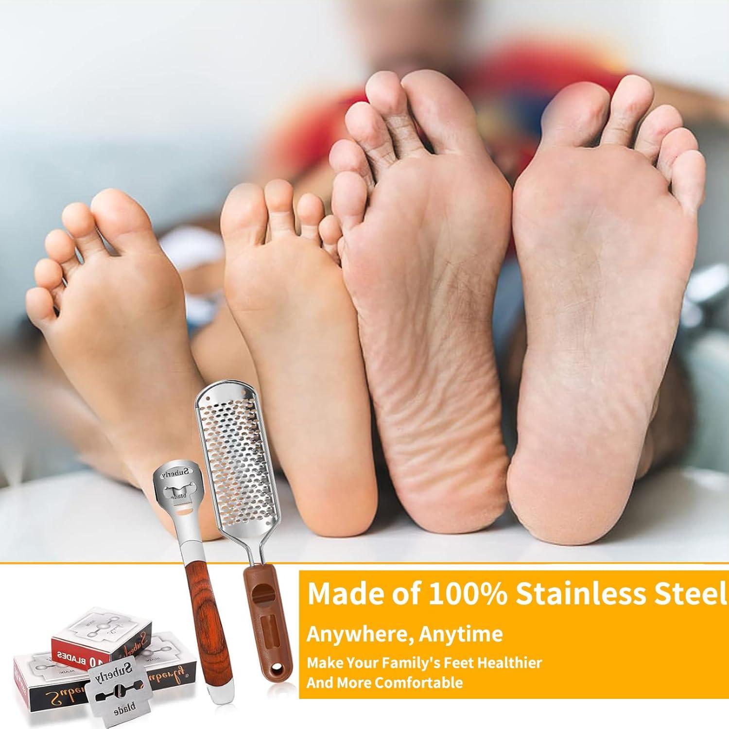 Juego de Afeitador de Callos Yihurlm con Mango de Madera y 30 Cuchillas