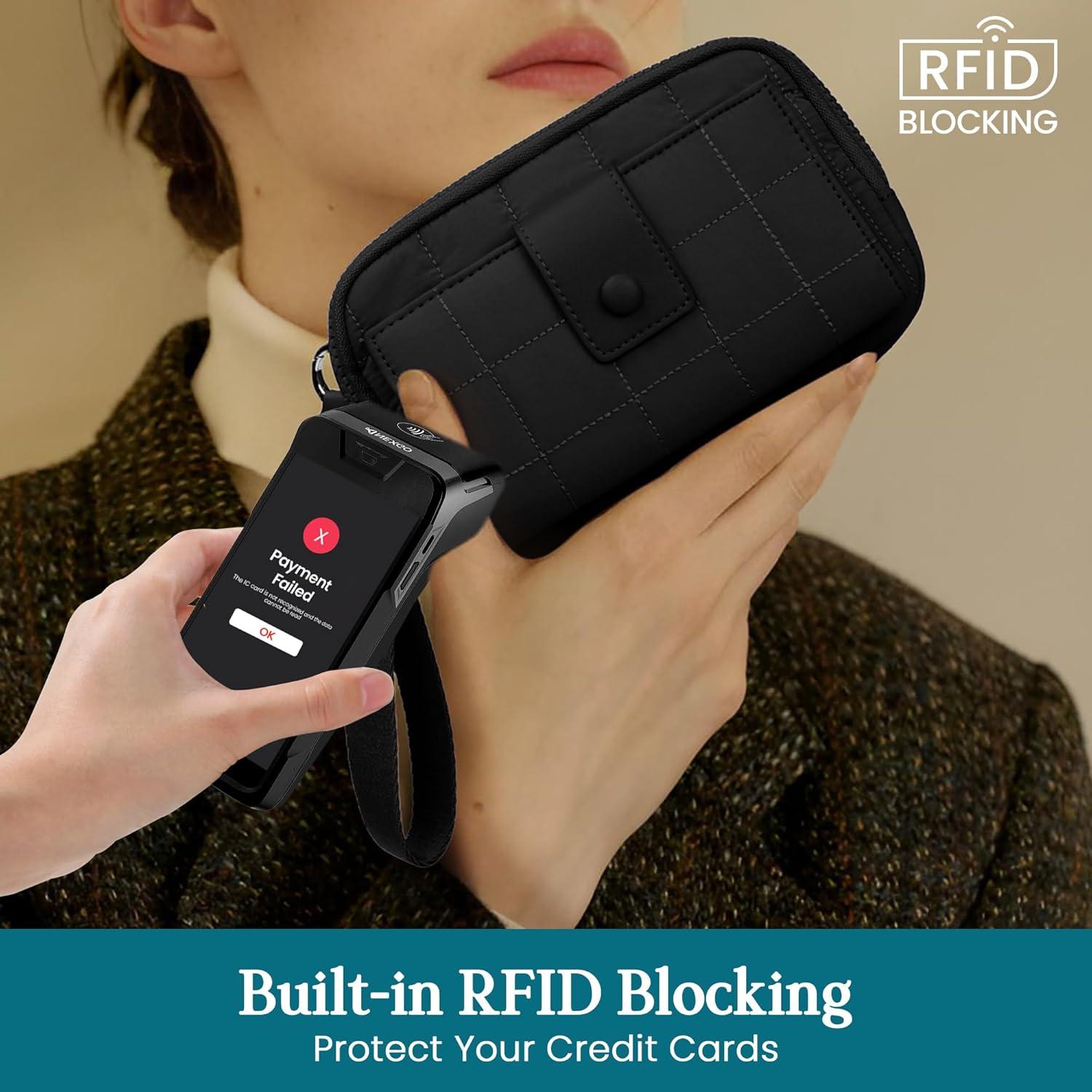 Cartera de Muñeca Acolchada Bafen para Mujeres con RFID Negro