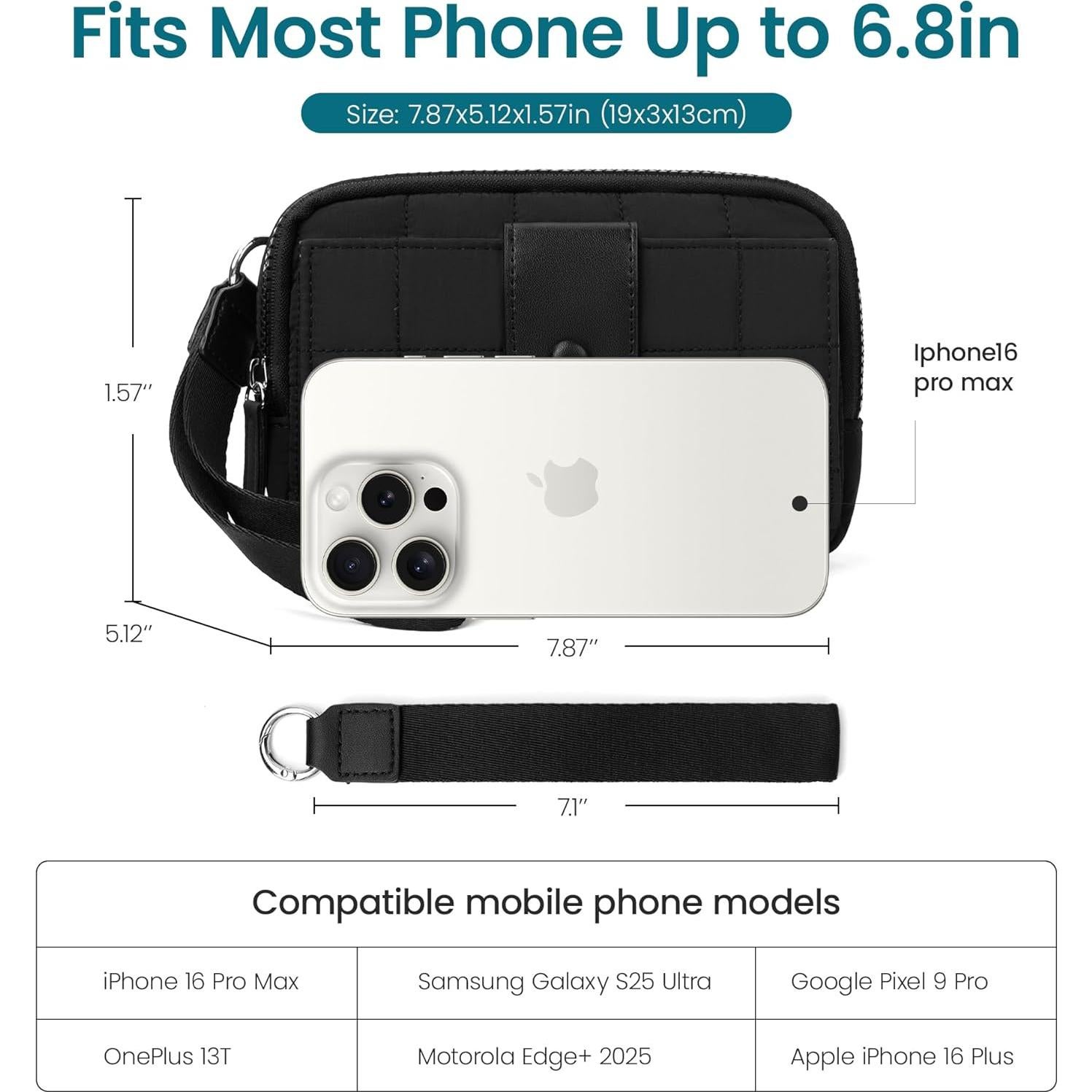 Cartera de Muñeca Acolchada Bafen para Mujeres con RFID Negro