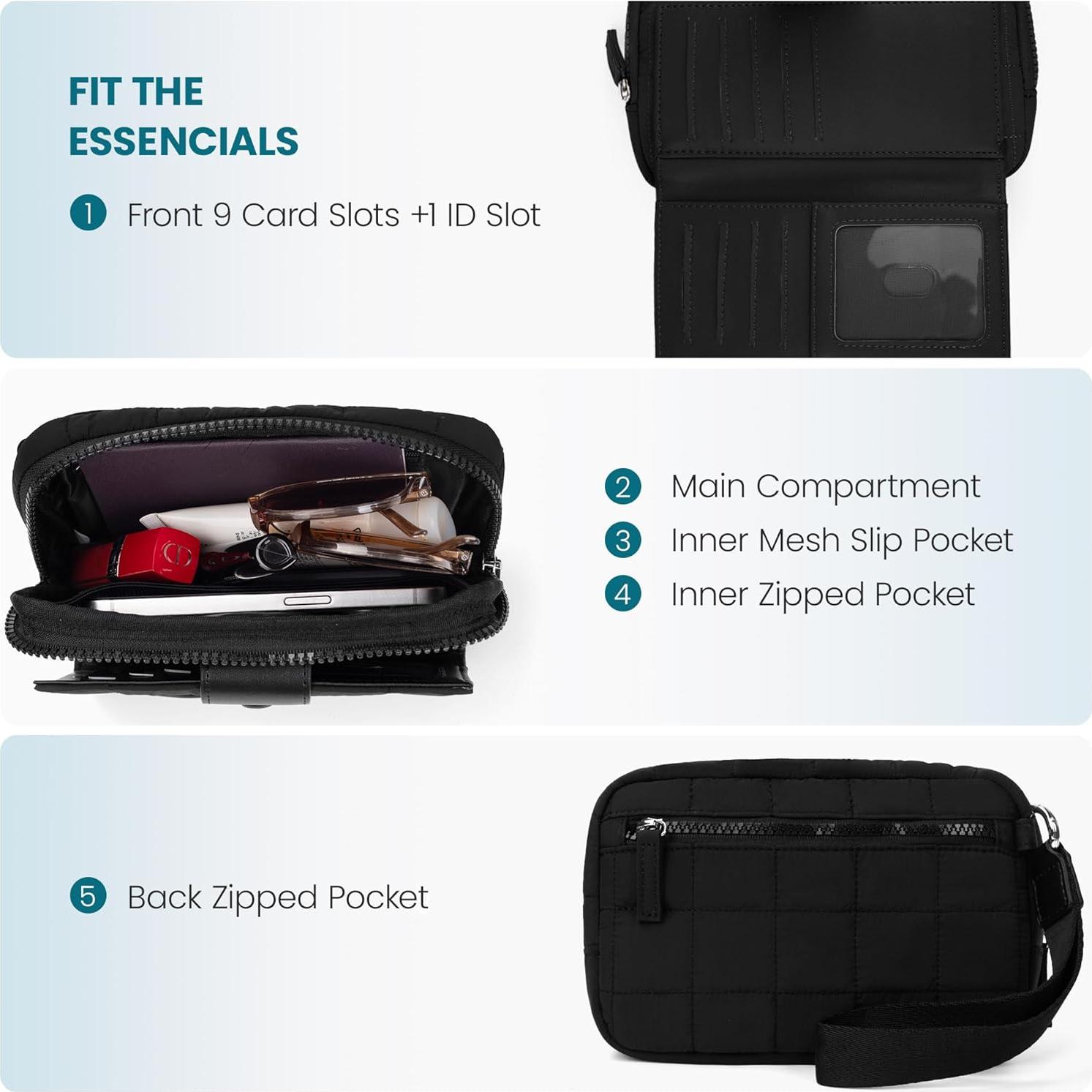 Cartera de Muñeca Acolchada Bafen para Mujeres con RFID Negro