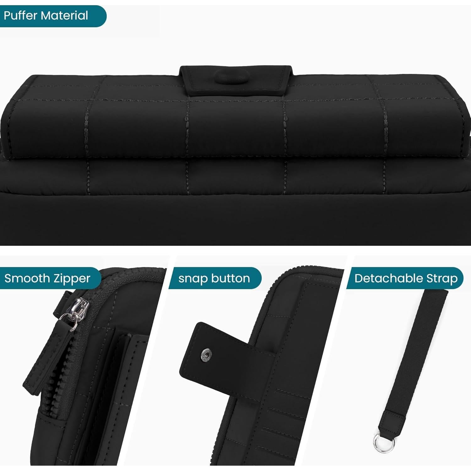 Cartera de Muñeca Acolchada Bafen para Mujeres con RFID Negro