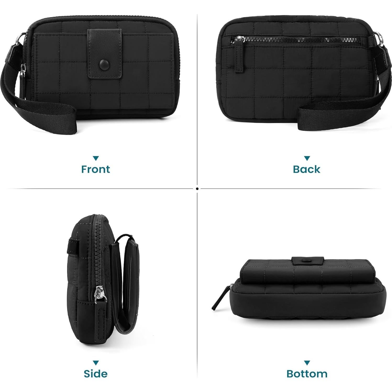 Cartera de Muñeca Acolchada Bafen para Mujeres con RFID Negro
