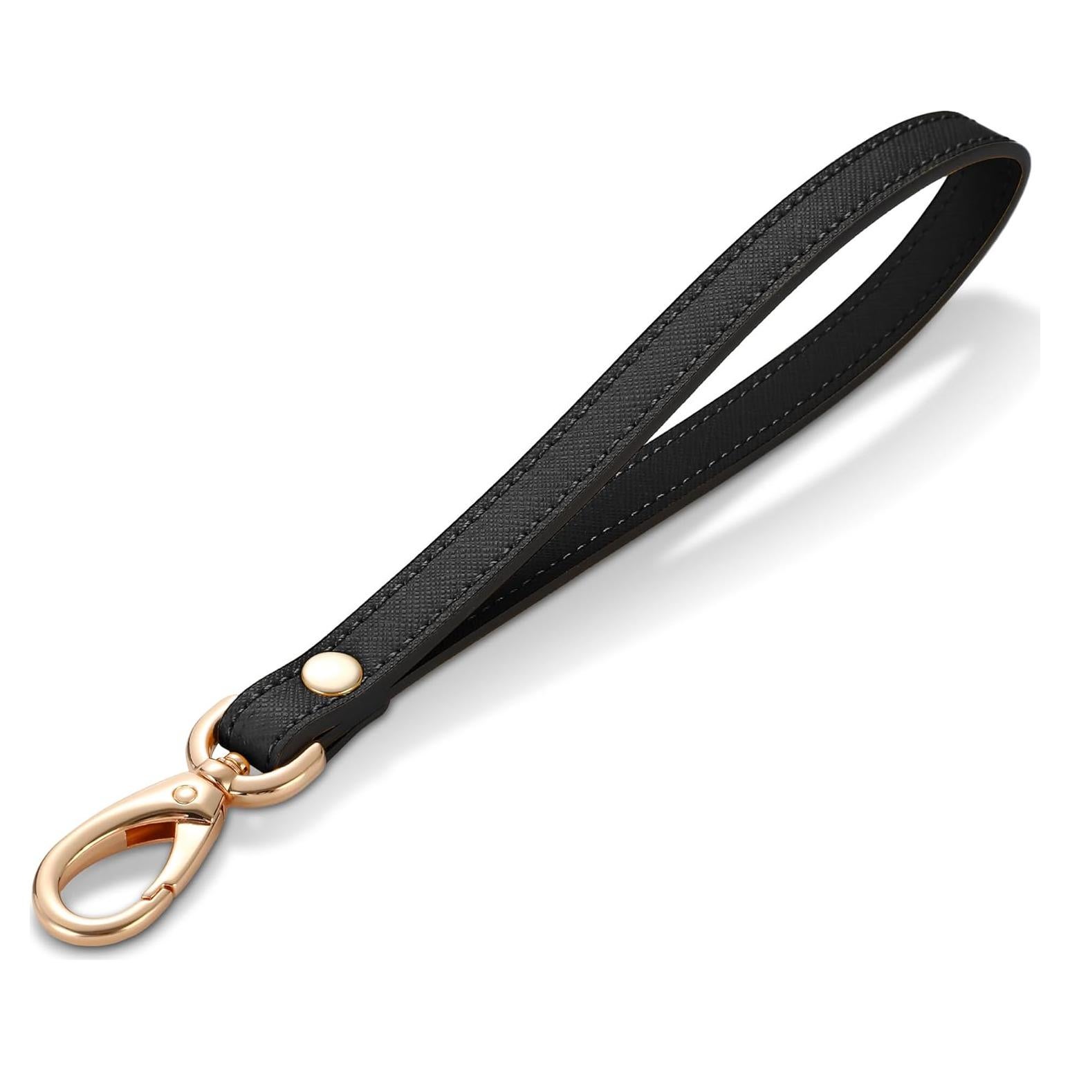 Correa de Muñeca de Cuero Genuino Dorado y Negro 21cm