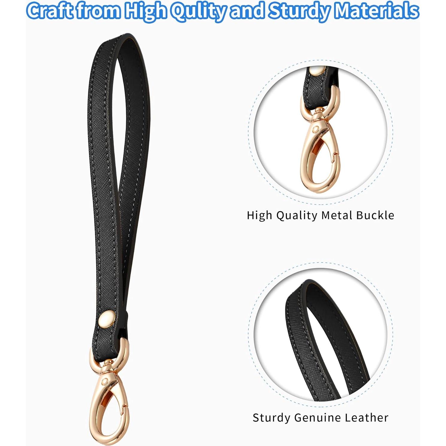 Correa de Muñeca de Cuero Genuino Dorado y Negro 21cm