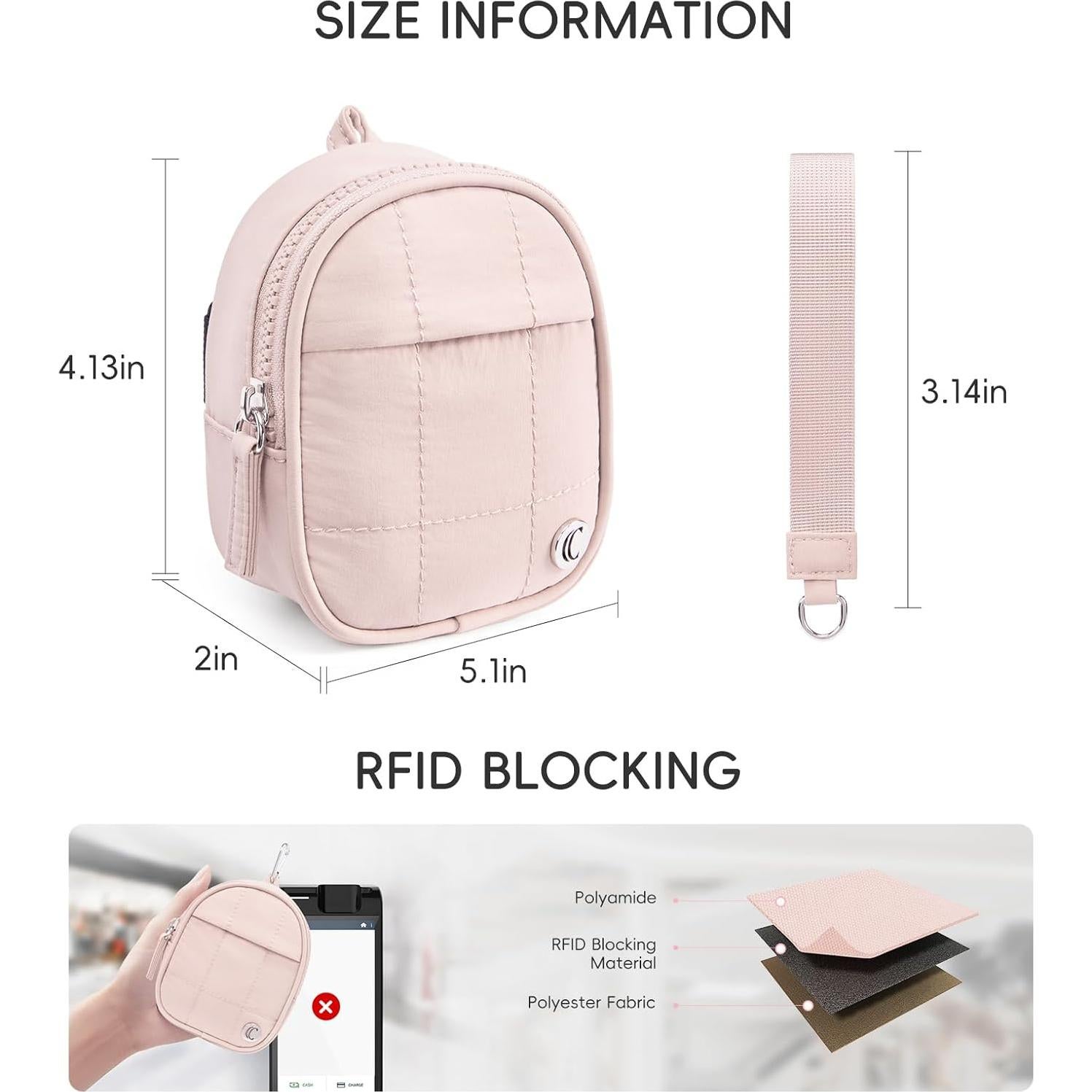 Mini Mochila Cartera Acolchada CLUCI Rosa con 3 Ranuras RFID