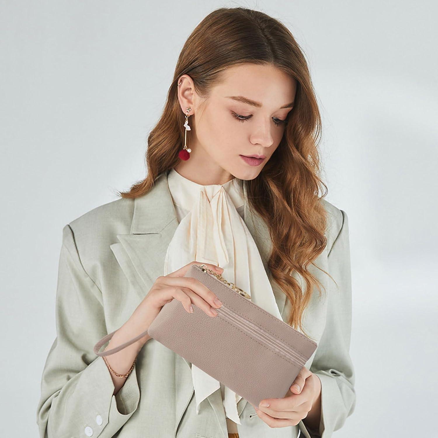 Cartera de muñeca LJCZKA de cuero PU para mujer, nude