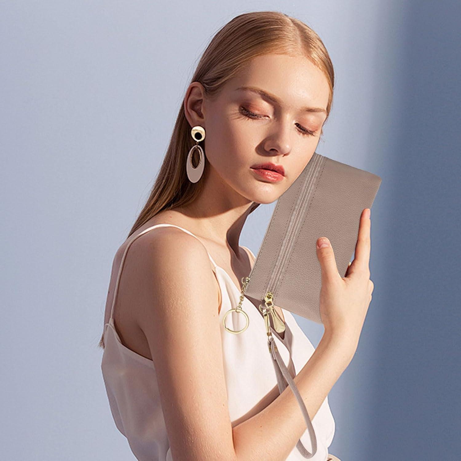 Cartera de muñeca LJCZKA de cuero PU para mujer, nude