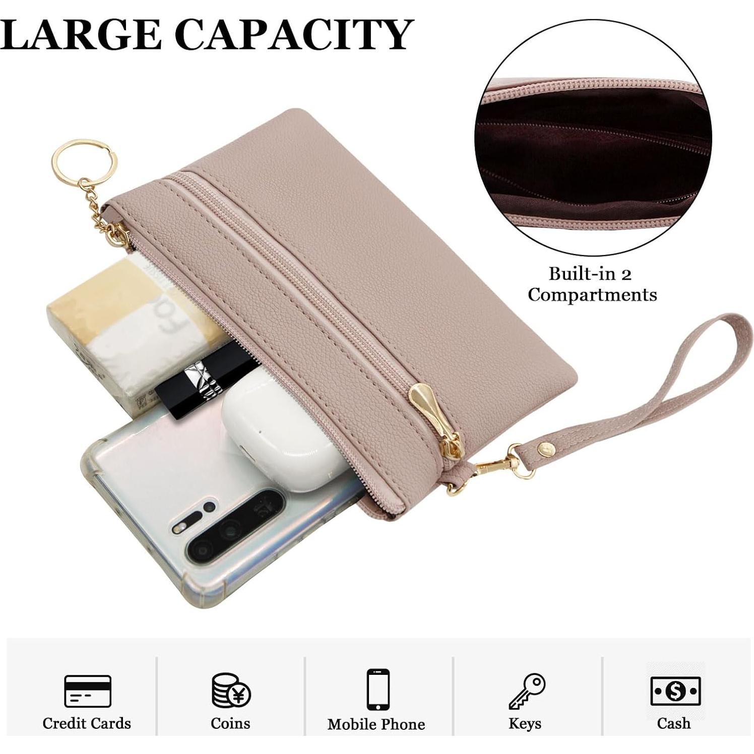 Cartera de muñeca LJCZKA de cuero PU para mujer, nude