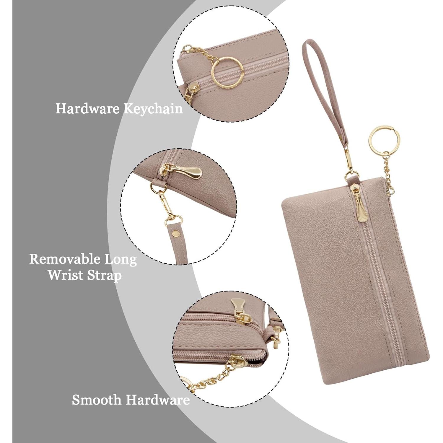 Cartera de muñeca LJCZKA de cuero PU para mujer, nude